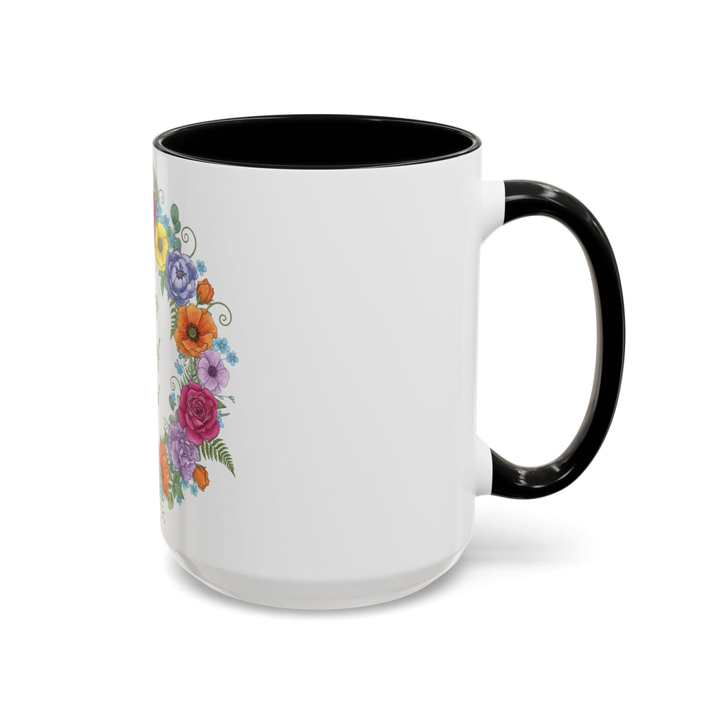 ''Spring State of Mind'' Coffee Mug — Floral Wreath Accent Cup 11/15oz
