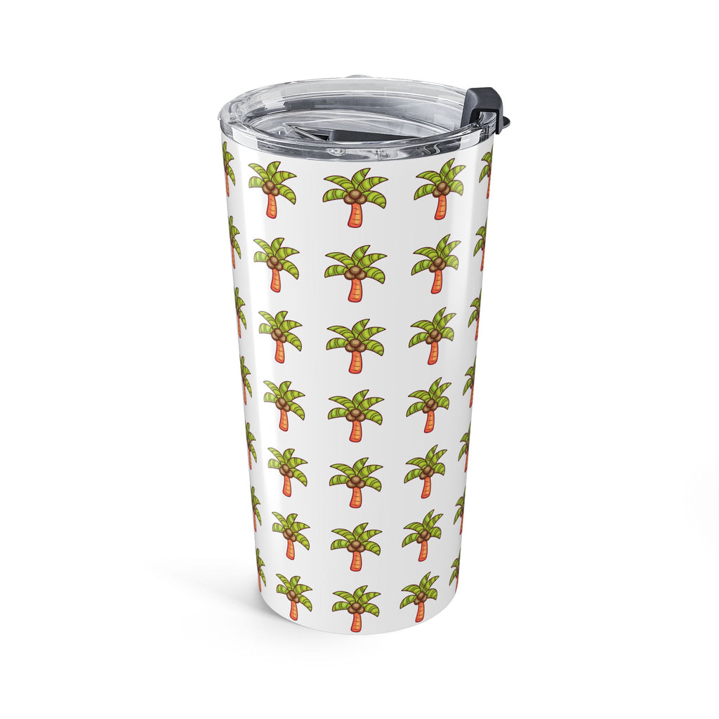 Palm Tree Pattern Tumbler — Tropical Travel Coffee Cup - White