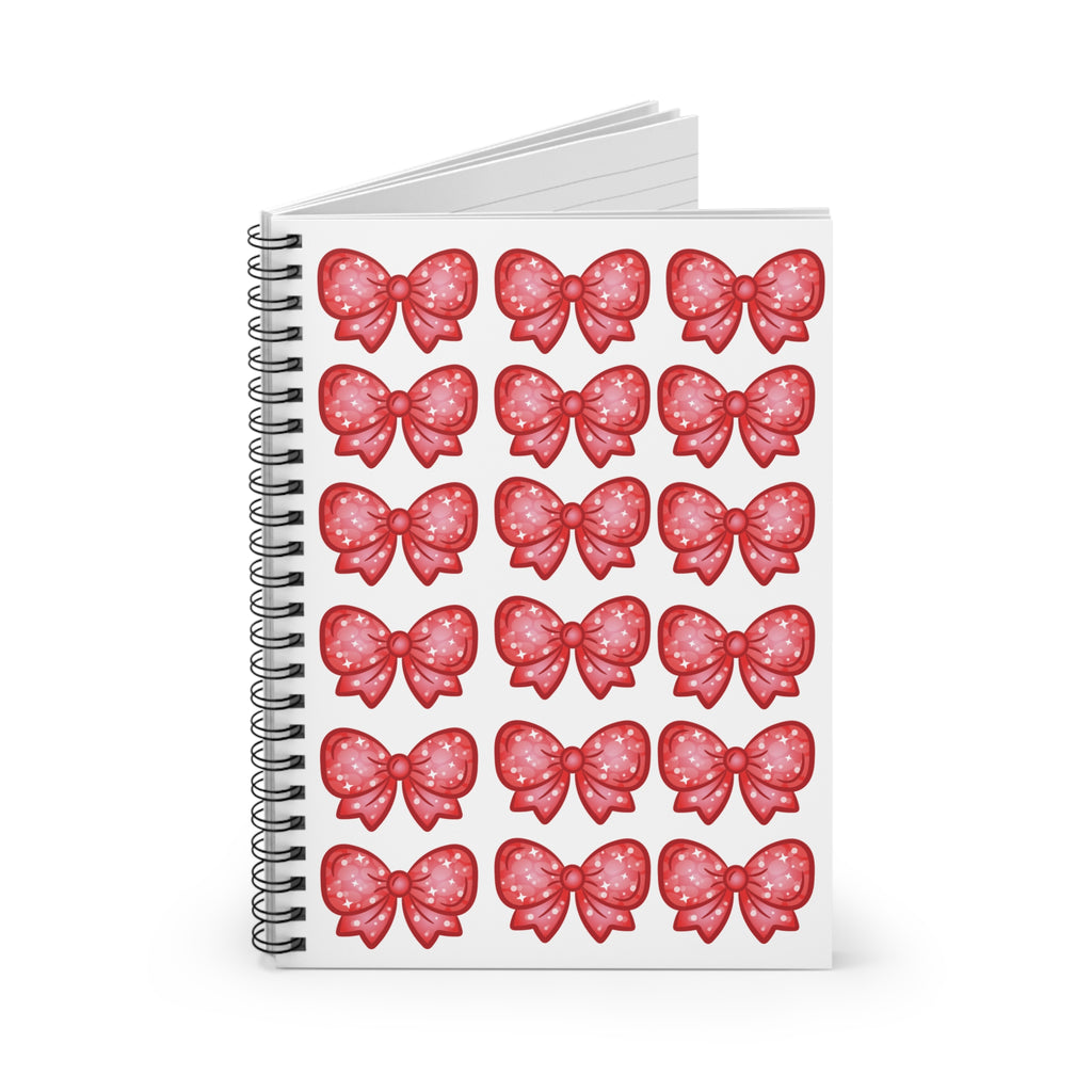 Glittery Red Bow Pattern Spiral Notebook — Ruled Line