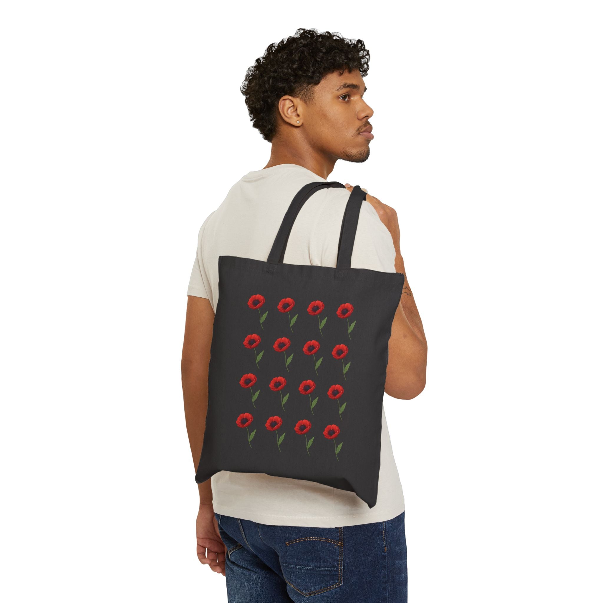 Poppy Pattern Cotton Tote Bag — Floral Canvas Tote