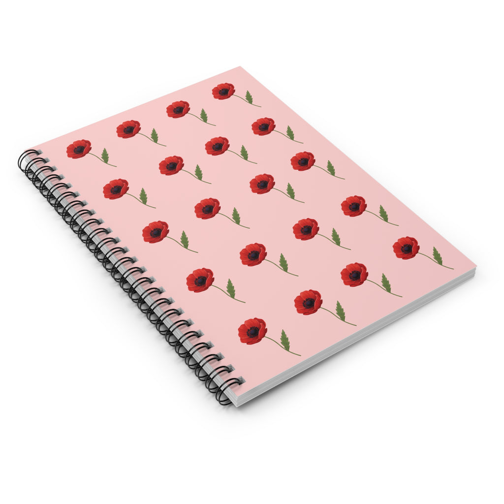 Poppy Pattern Spiral Notebook — Pink Floral Ruled Journal