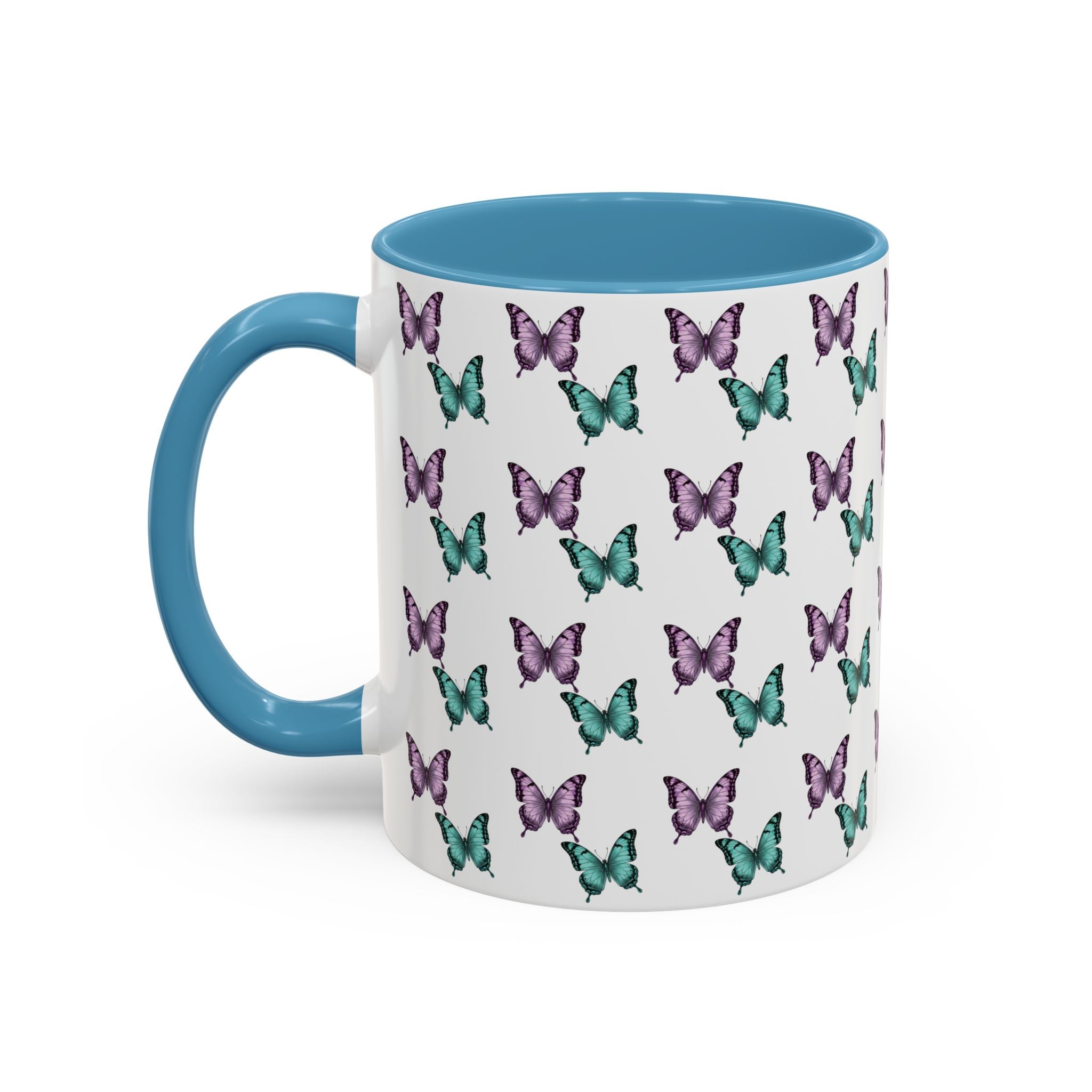 Butterfly Pattern Coffee Mug —  Purple & Turquoise Spring Ceramic Mug (11/15oz)