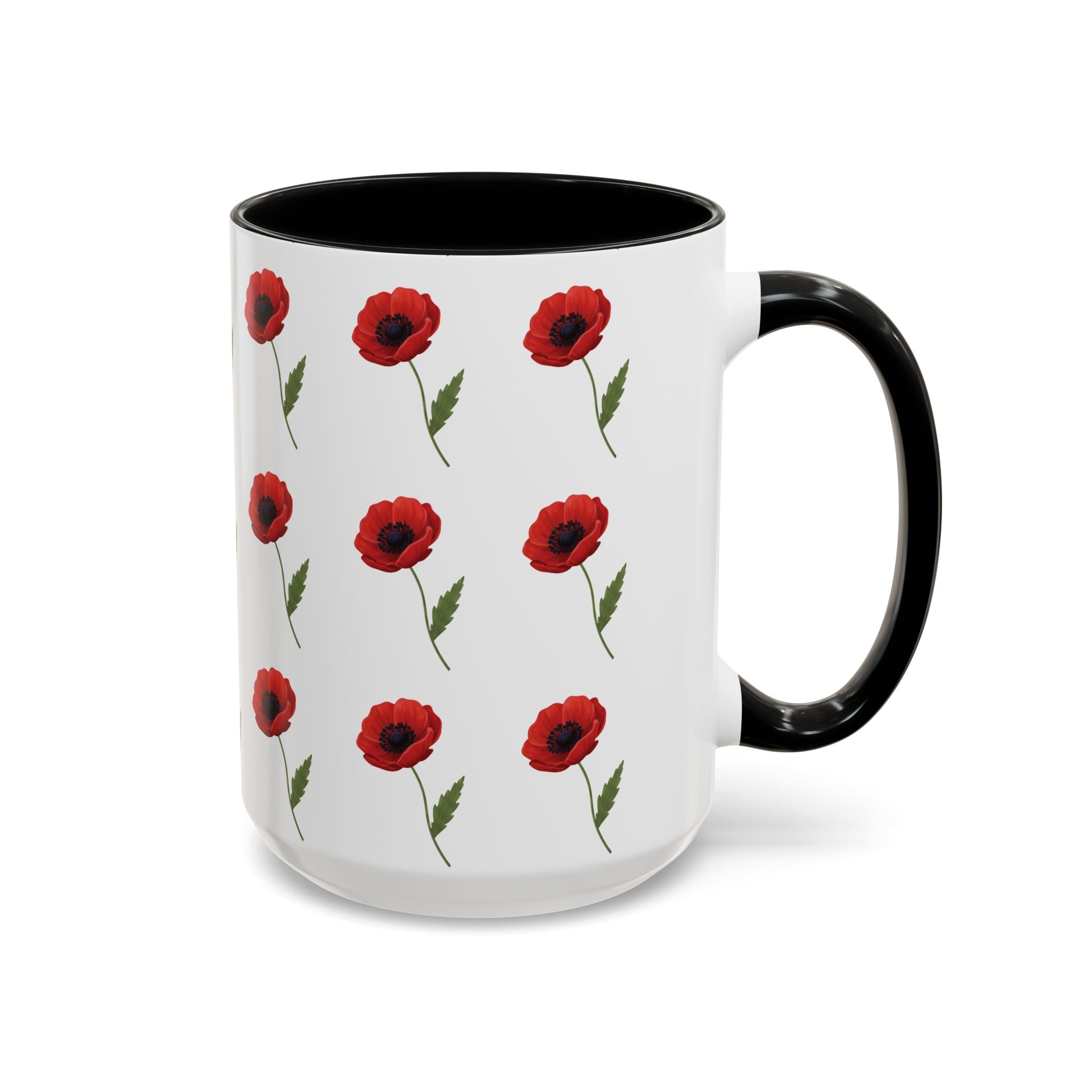 Poppy Pattern Coffee Mug — Red Floral Ceramic 11/15oz