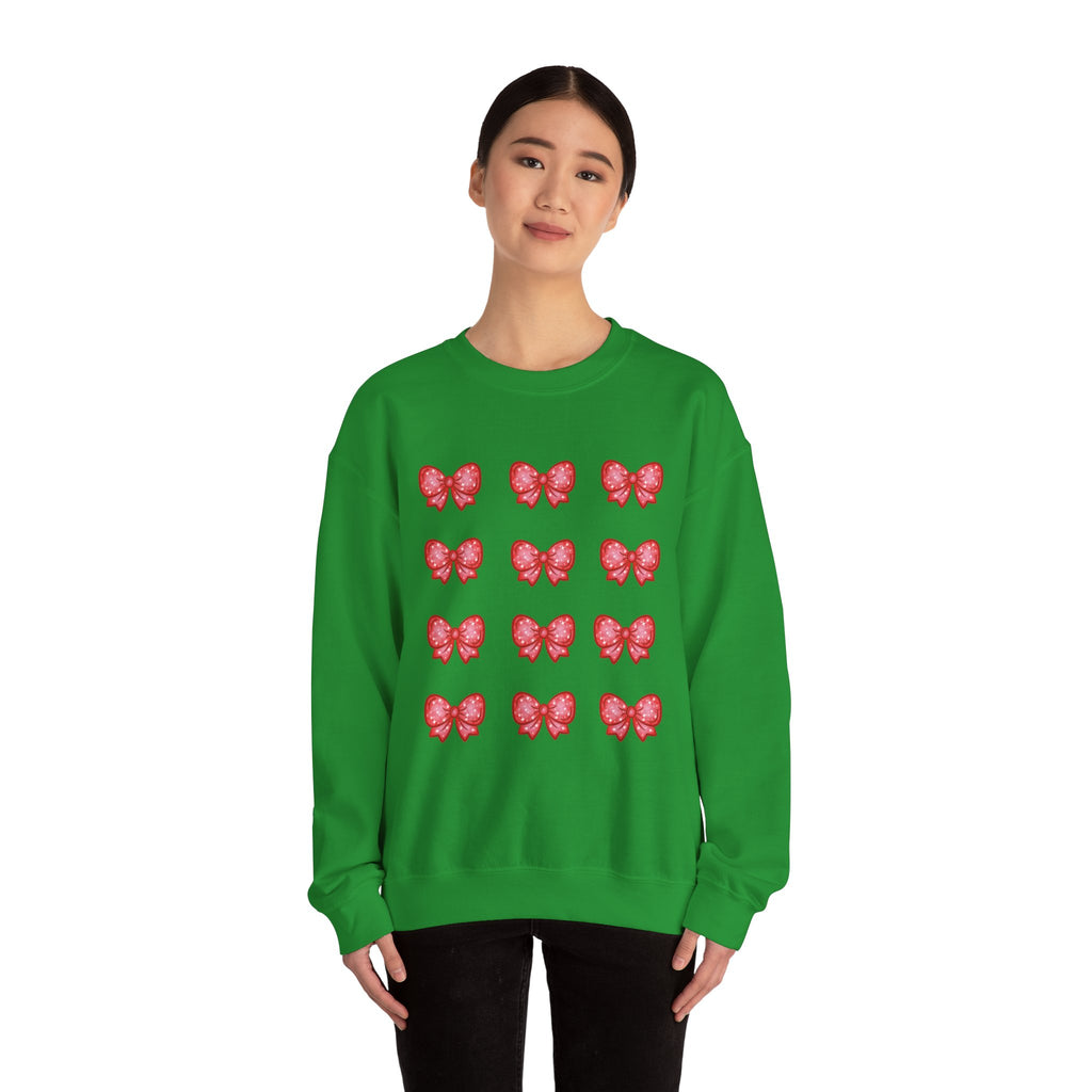 Glittery Red Bow Pattern Crewneck Sweatshirt