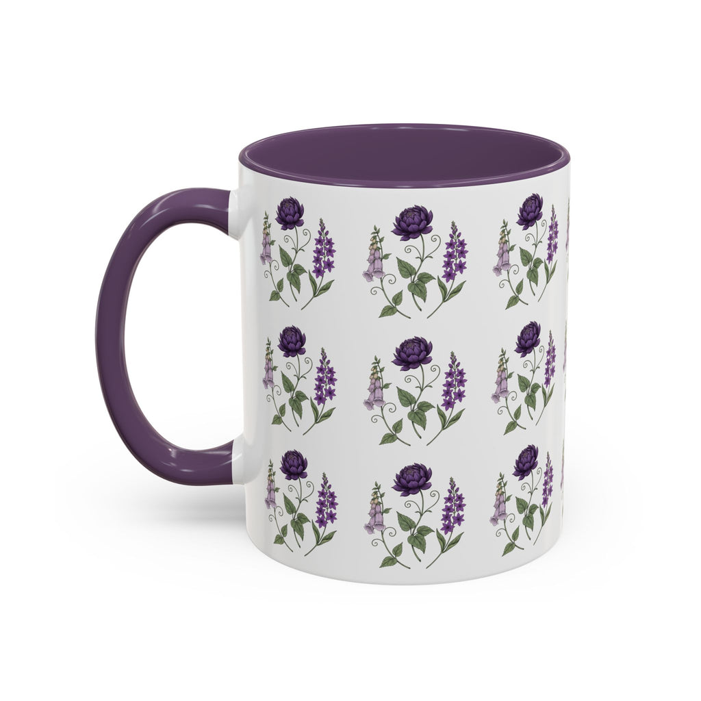 Purple Flowers Coffee Mug — Vintage Floral Cup — 11/15oz