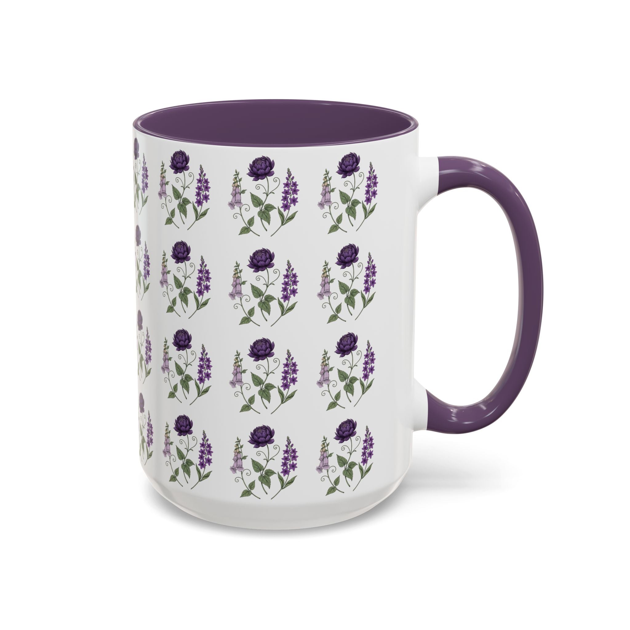 Purple Flowers Coffee Mug — Vintage Floral Cup — 11/15oz