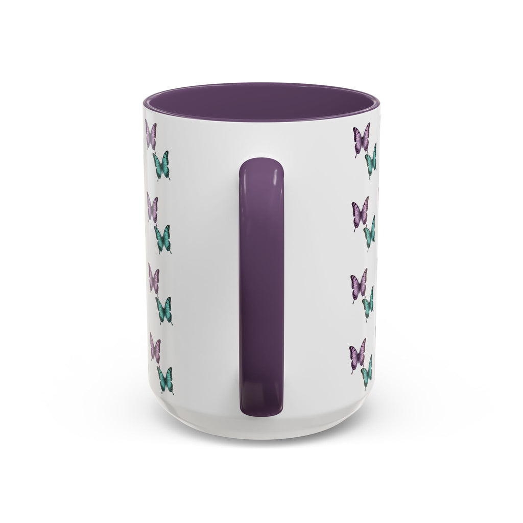 Butterfly Pattern Coffee Mug —  Purple & Turquoise Spring Ceramic Mug (11/15oz)