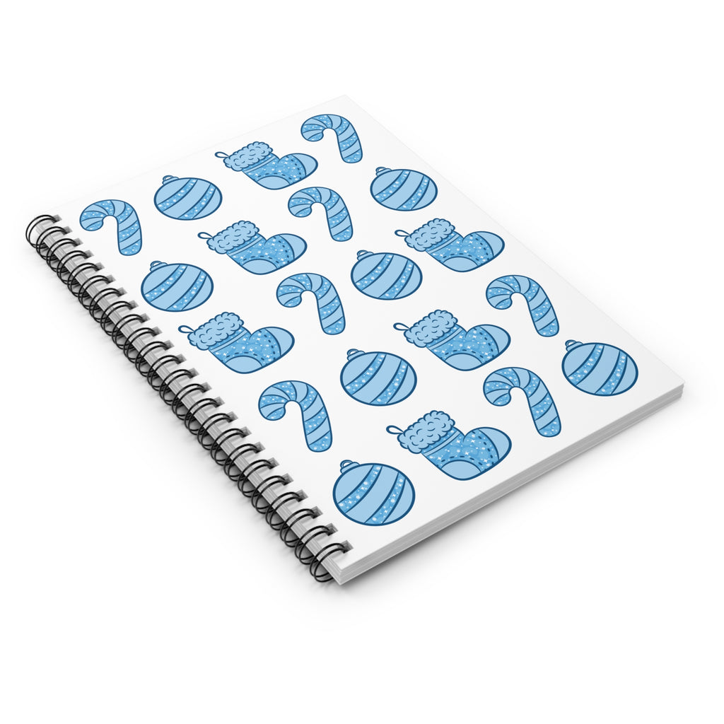 Glittery Blue Holiday Pattern Spiral Notebook —  Ruled Line
