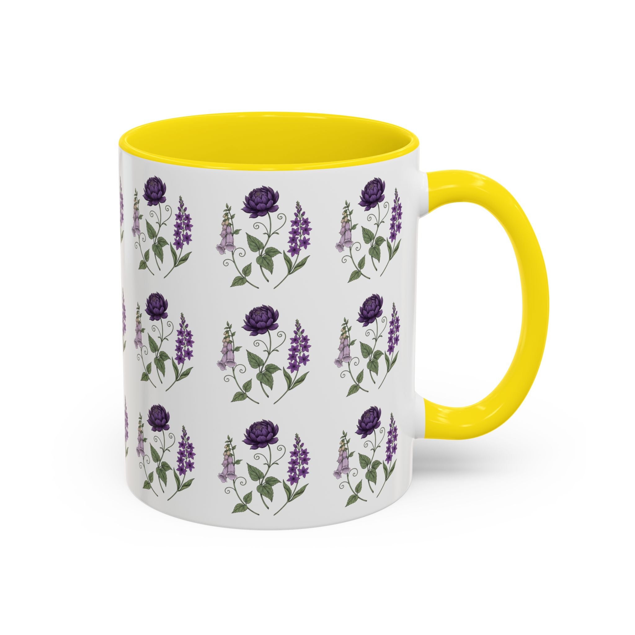 Purple Flowers Coffee Mug — Vintage Floral Cup — 11/15oz