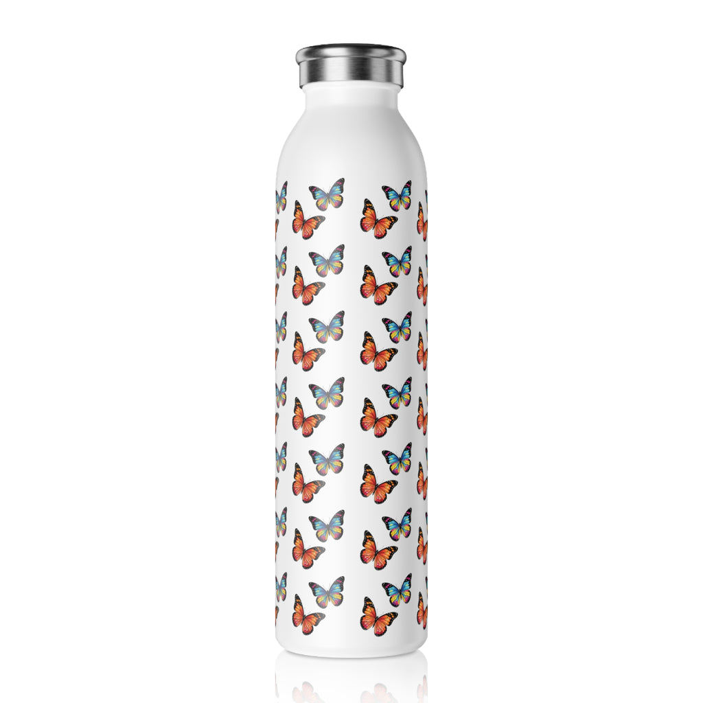 Butterfly Pattern Slim Water Bottle — Colorful Sunset Butterflies Lightweight Stainless Steel Bottle