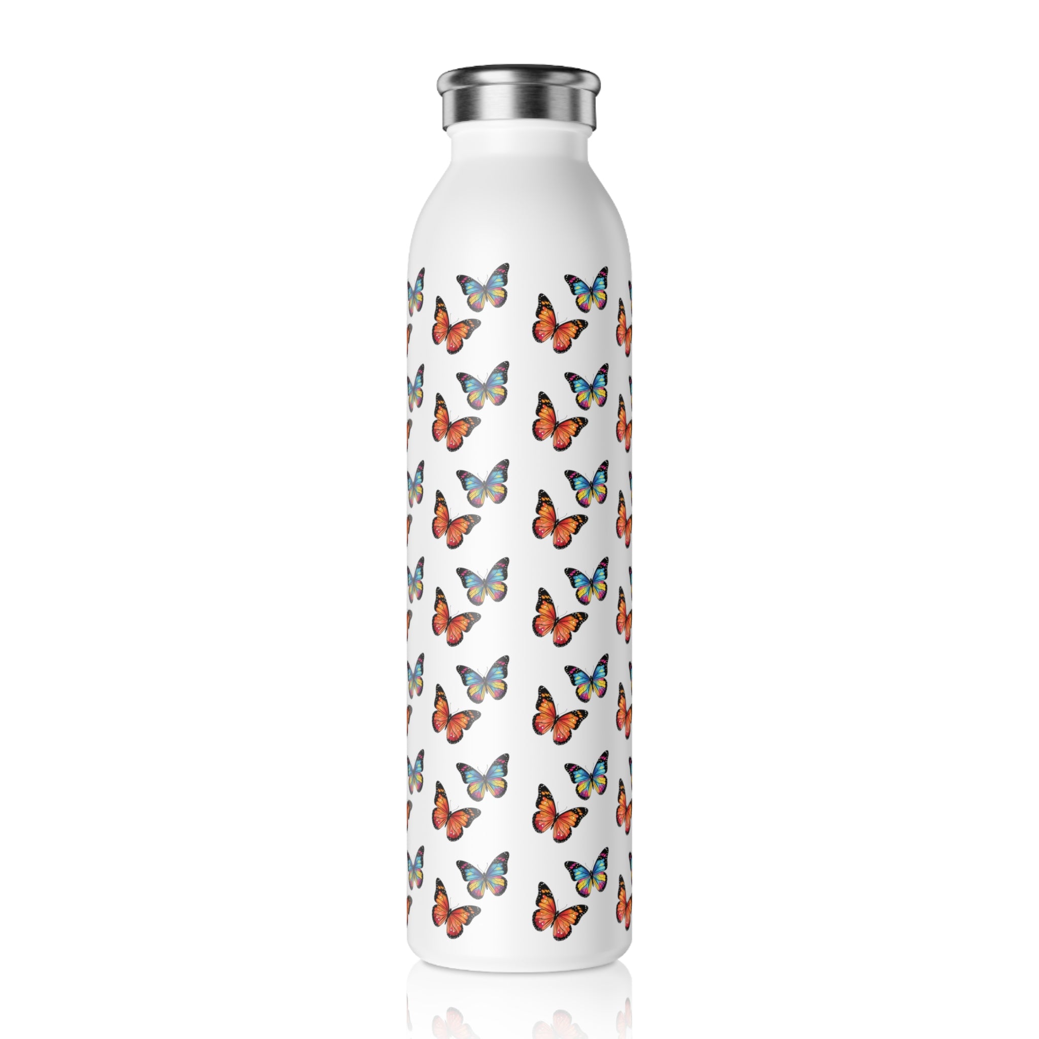 Butterfly Pattern Slim Water Bottle — Colorful Sunset Butterflies Lightweight Stainless Steel Bottle