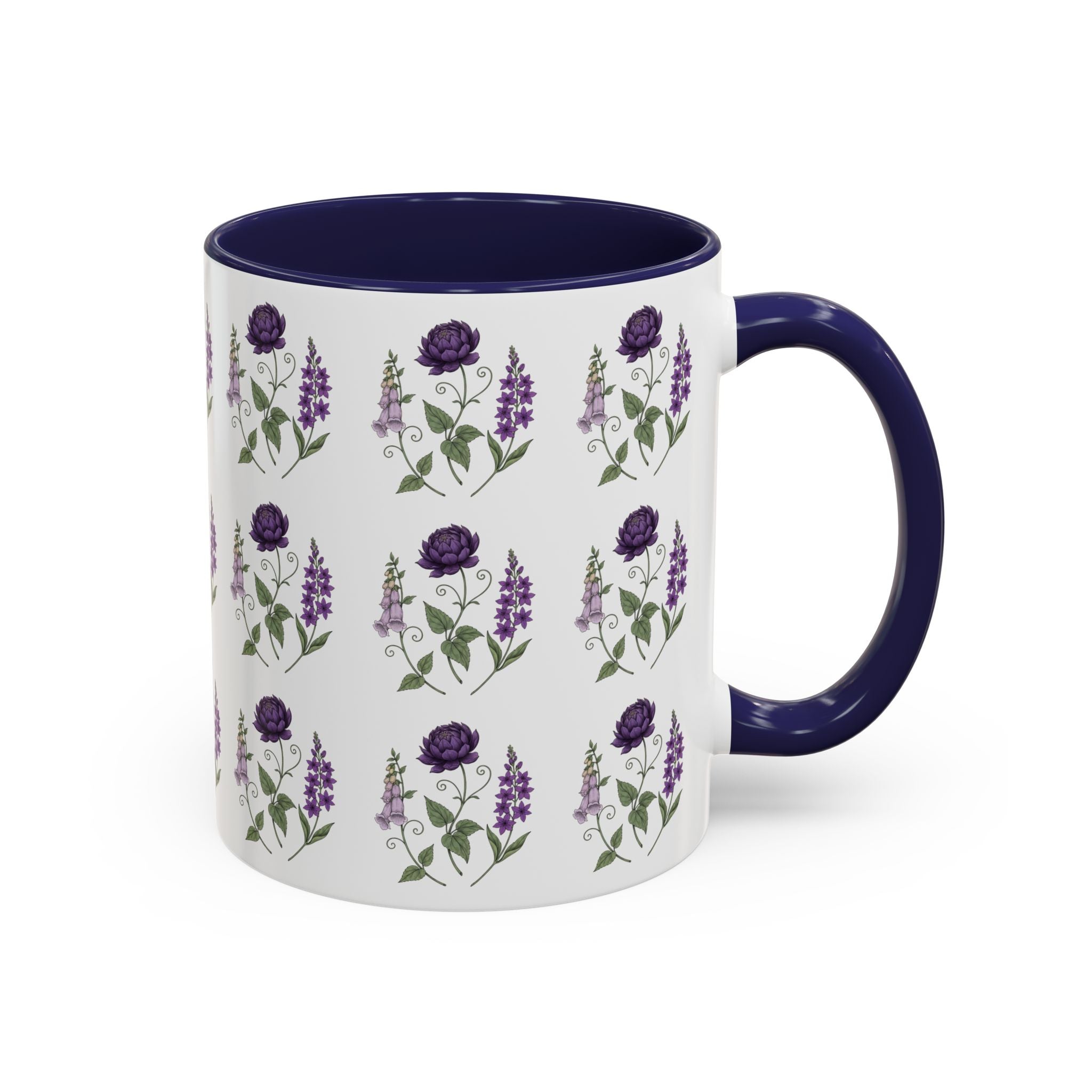 Purple Flowers Coffee Mug — Vintage Floral Cup — 11/15oz