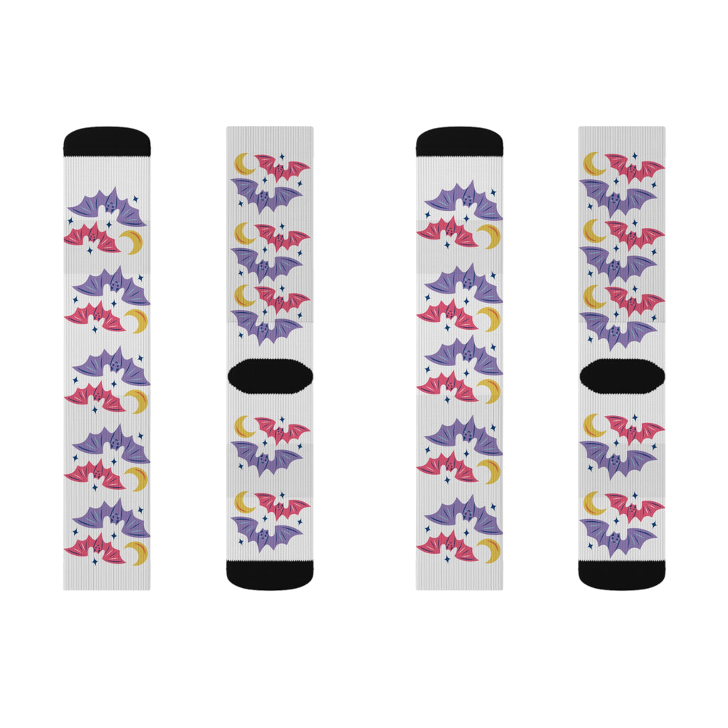 Cute Bats with Crescent Moon Sublimation Socks
