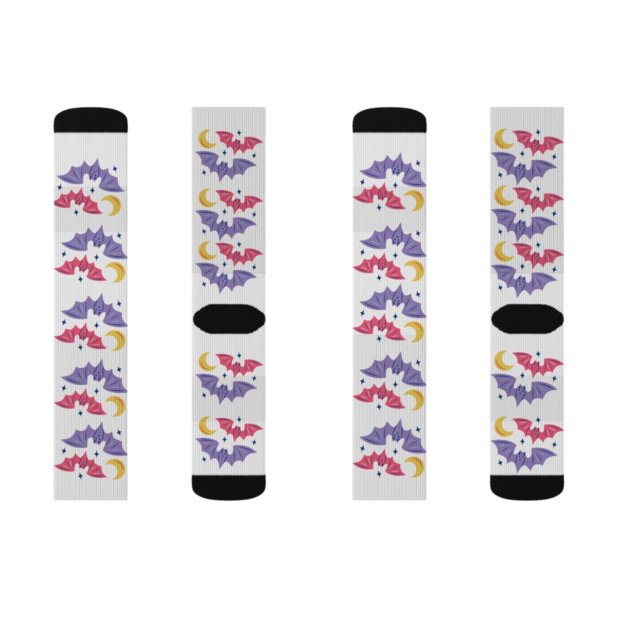 Cute Bats with Crescent Moon Sublimation Socks