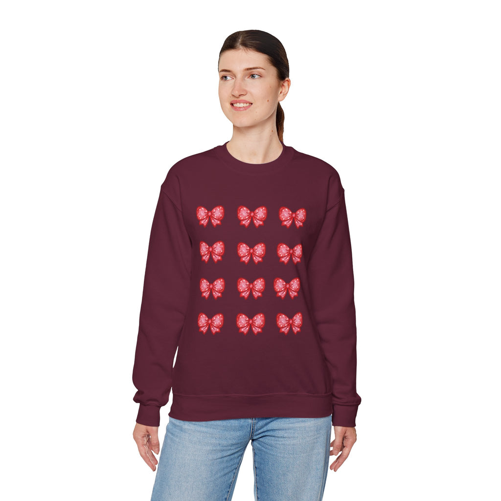 Glittery Red Bow Pattern Crewneck Sweatshirt