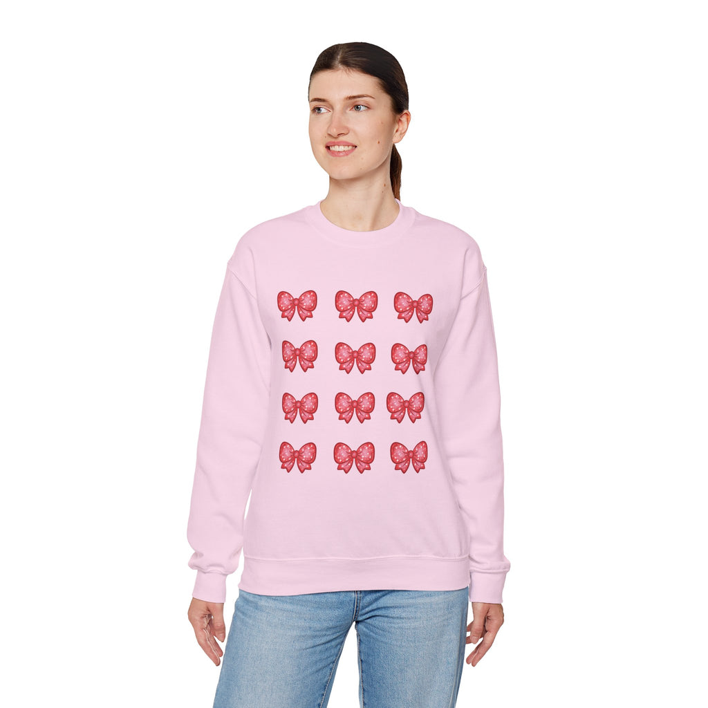 Glittery Red Bow Pattern Crewneck Sweatshirt
