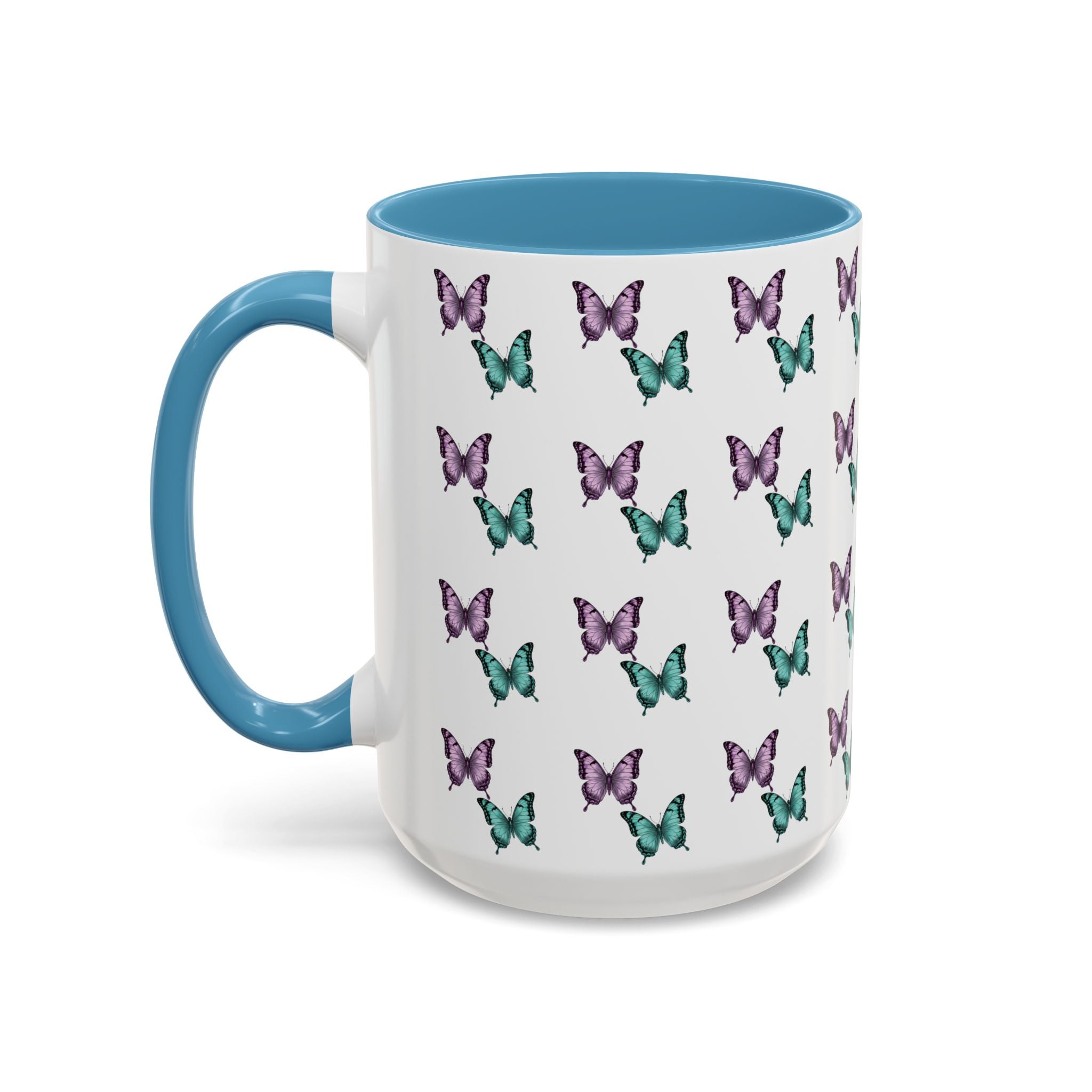 Butterfly Pattern Coffee Mug —  Purple & Turquoise Spring Ceramic Mug (11/15oz)