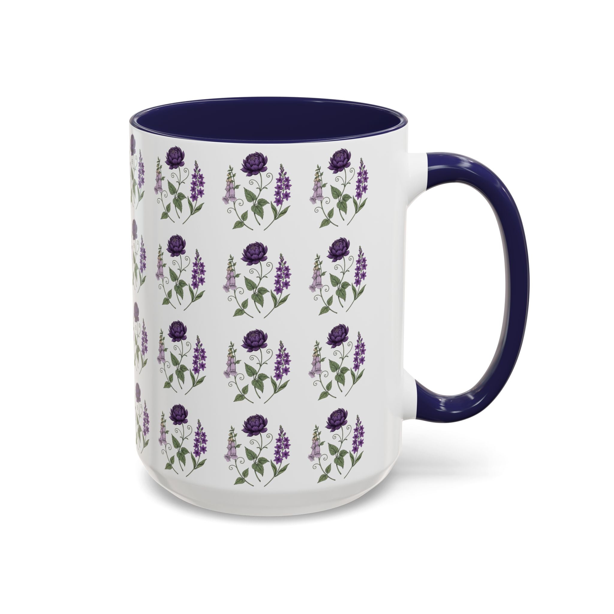 Purple Flowers Coffee Mug — Vintage Floral Cup — 11/15oz