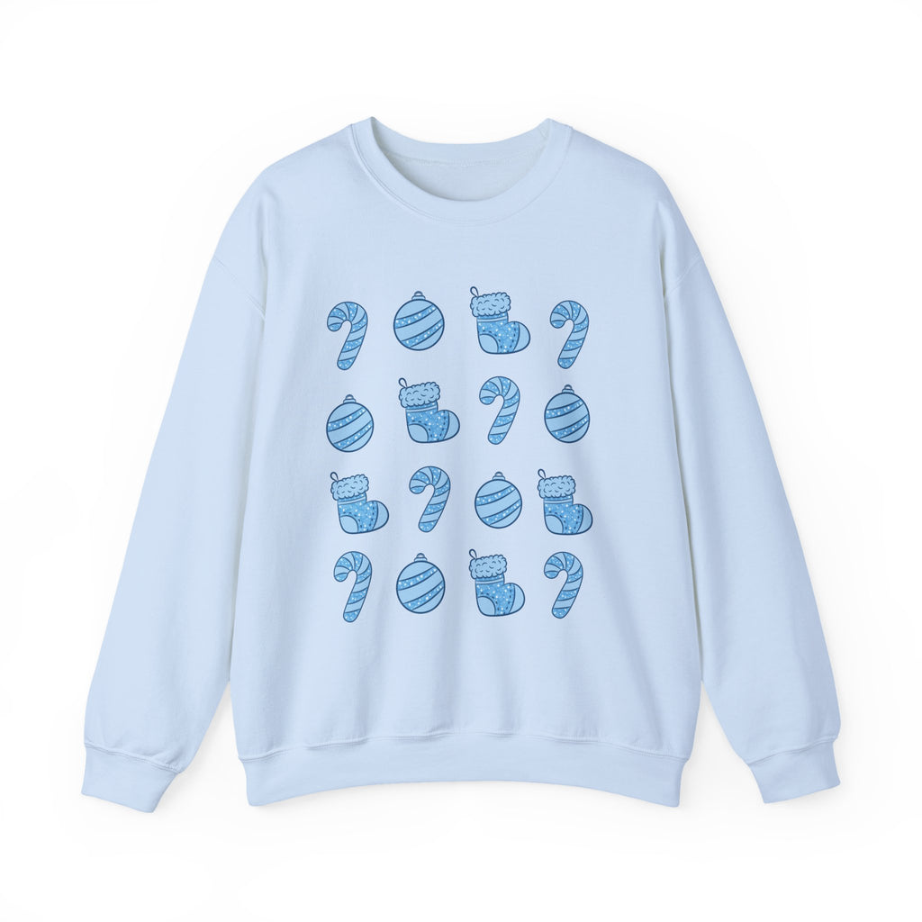 Glittery Blue Holiday Pattern Crewneck Sweatshirt