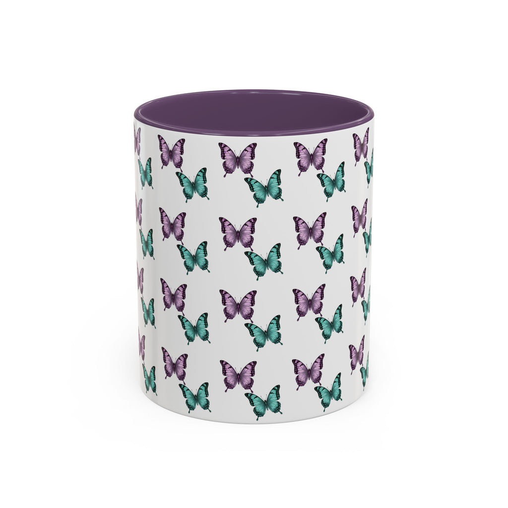 Butterfly Pattern Coffee Mug —  Purple & Turquoise Spring Ceramic Mug (11/15oz)