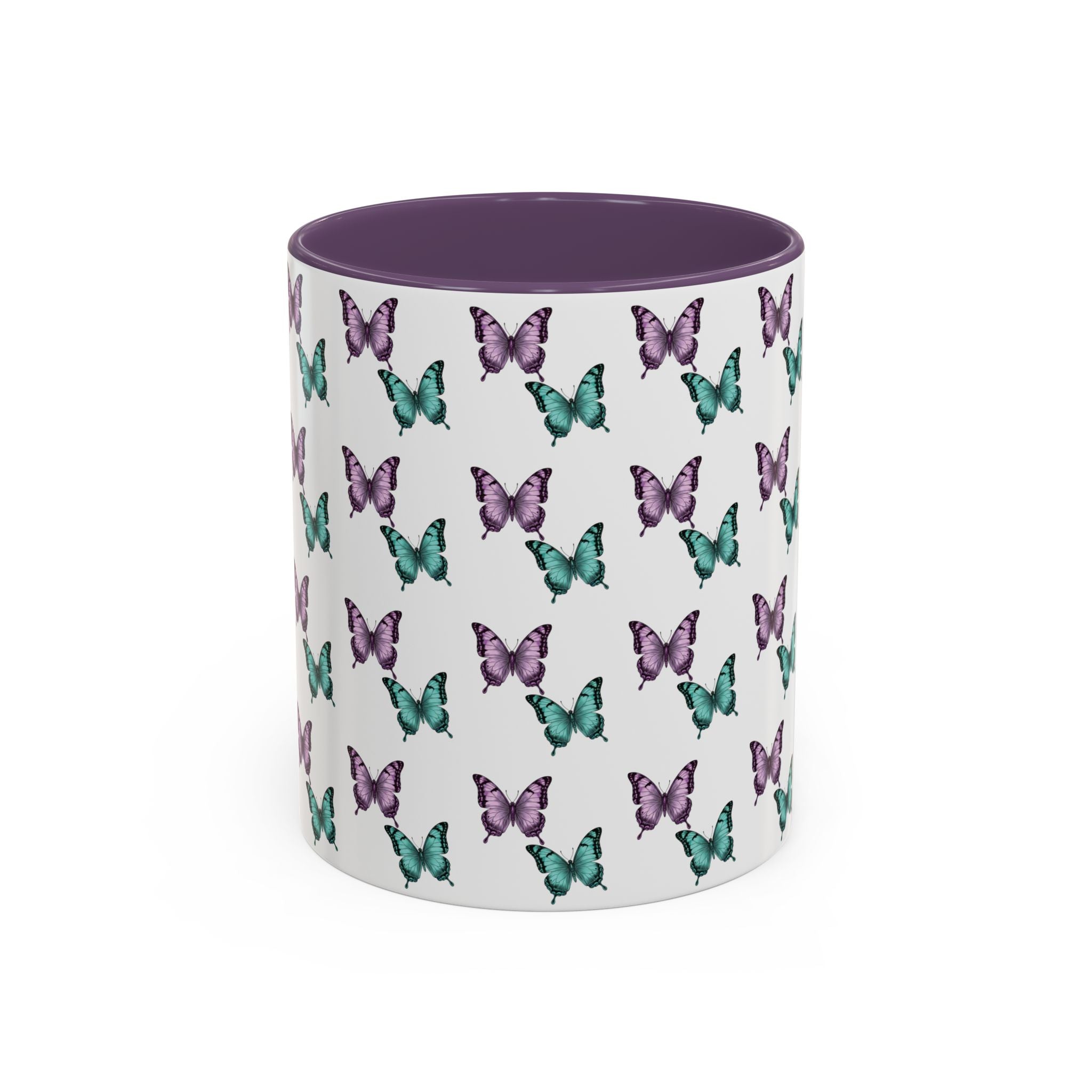 Butterfly Pattern Coffee Mug —  Purple & Turquoise Spring Ceramic Mug (11/15oz)