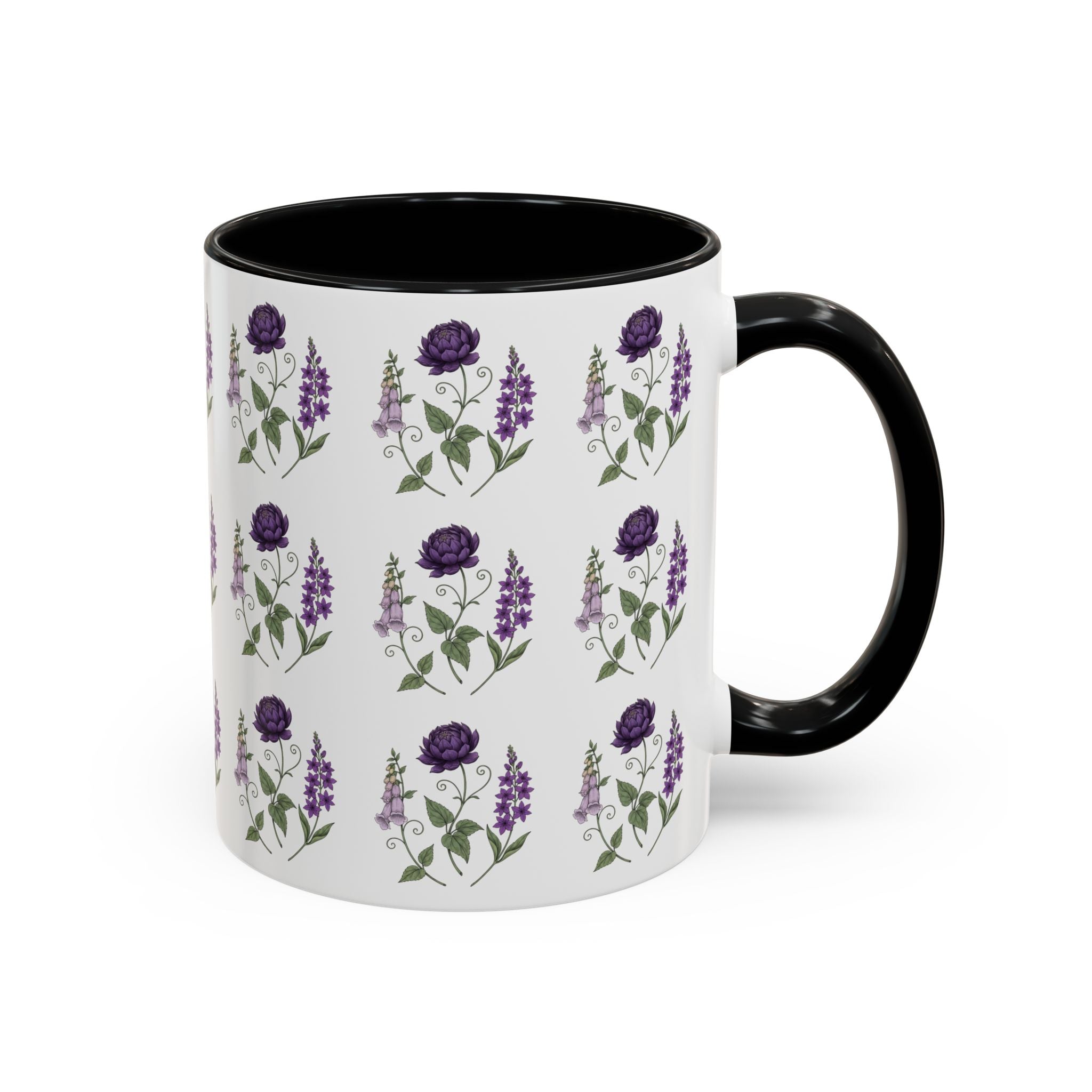 Purple Flowers Coffee Mug — Vintage Floral Cup — 11/15oz