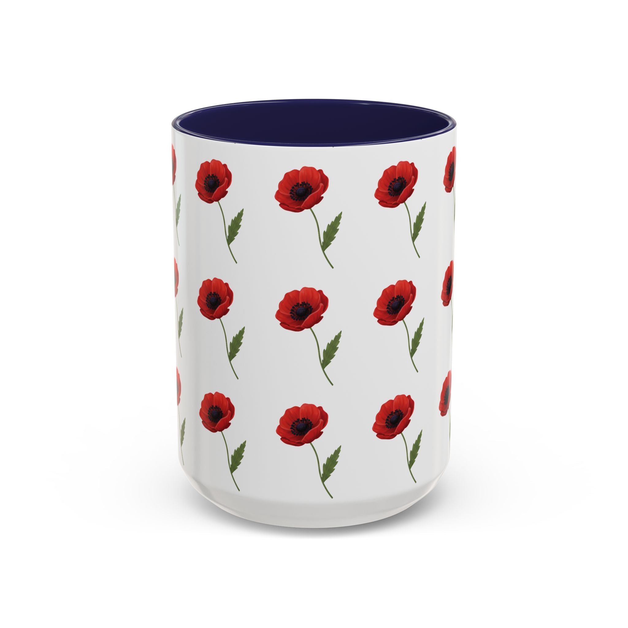 Poppy Pattern Coffee Mug — Red Floral Ceramic 11/15oz