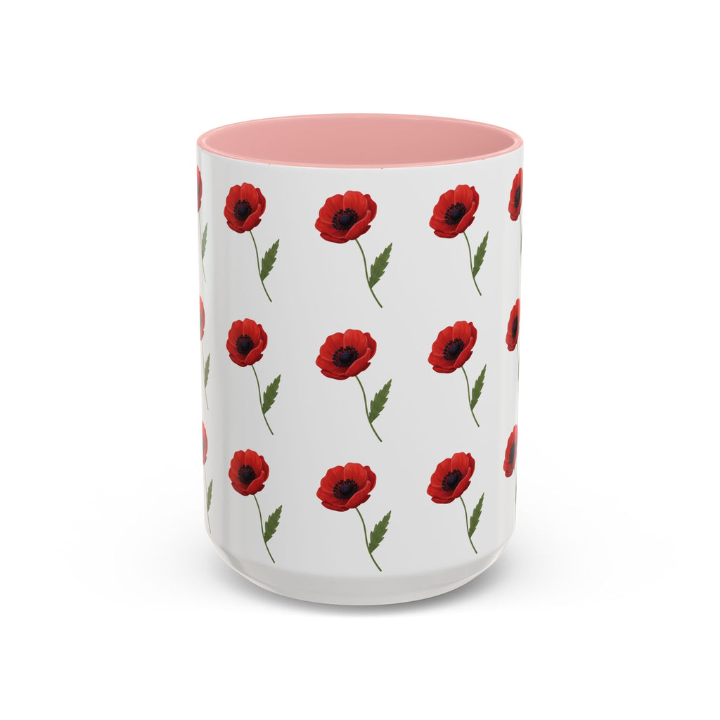 Poppy Pattern Coffee Mug — Red Floral Ceramic 11/15oz