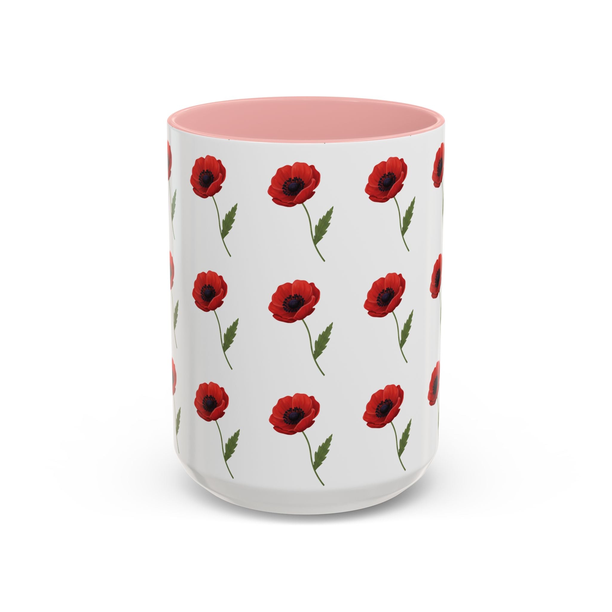 Poppy Pattern Coffee Mug — Red Floral Ceramic 11/15oz