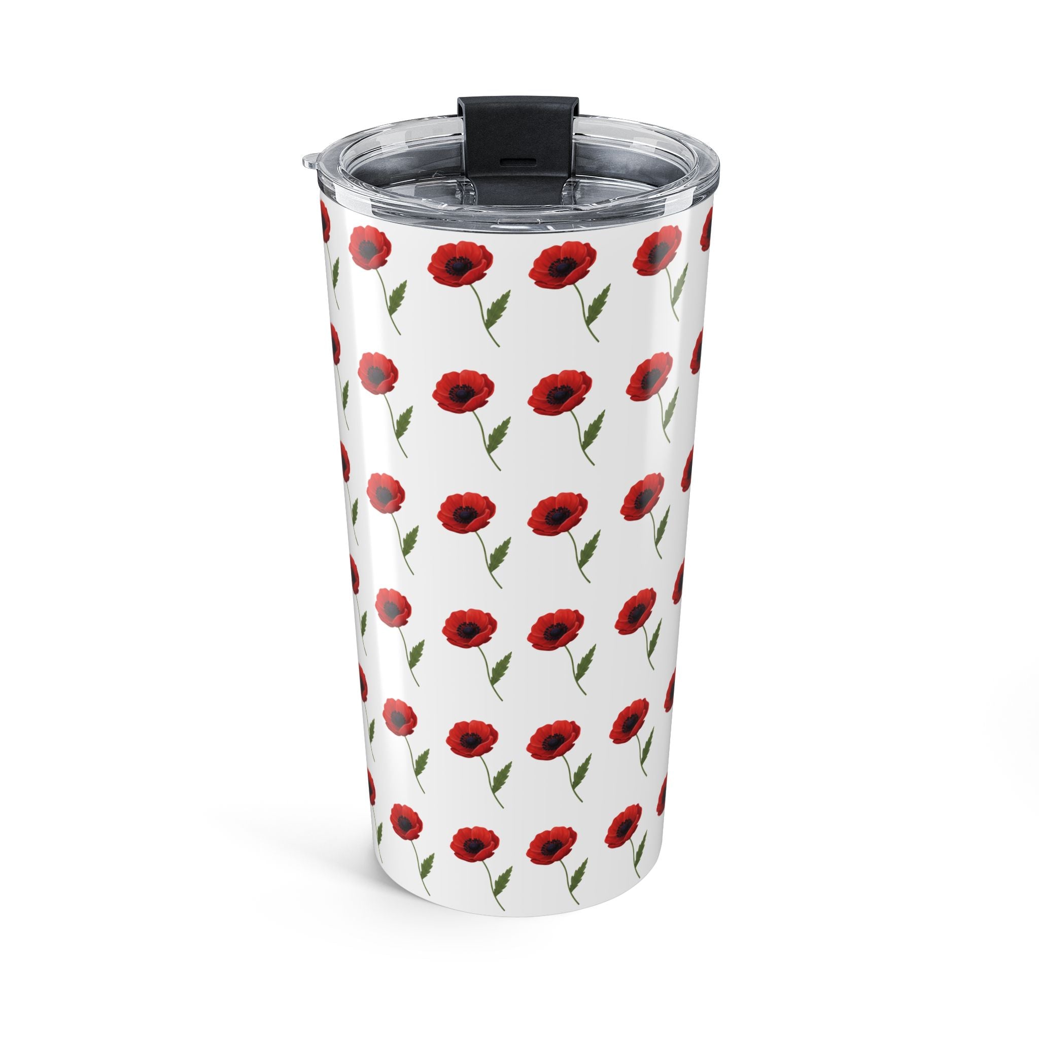 Poppy Pattern Stainless Tumbler — Floral Travel Cup