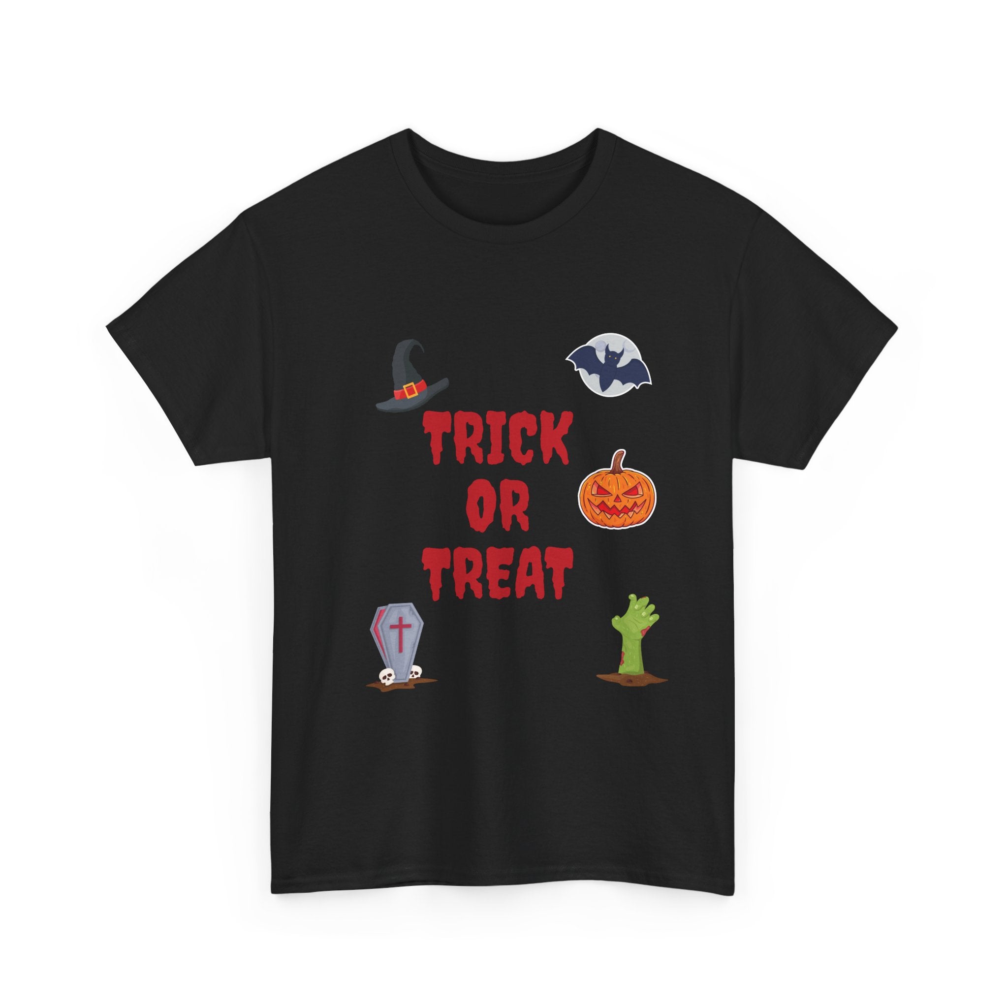 Trick or Treat Unisex Heavy Cotton Tee Black (Red letters)