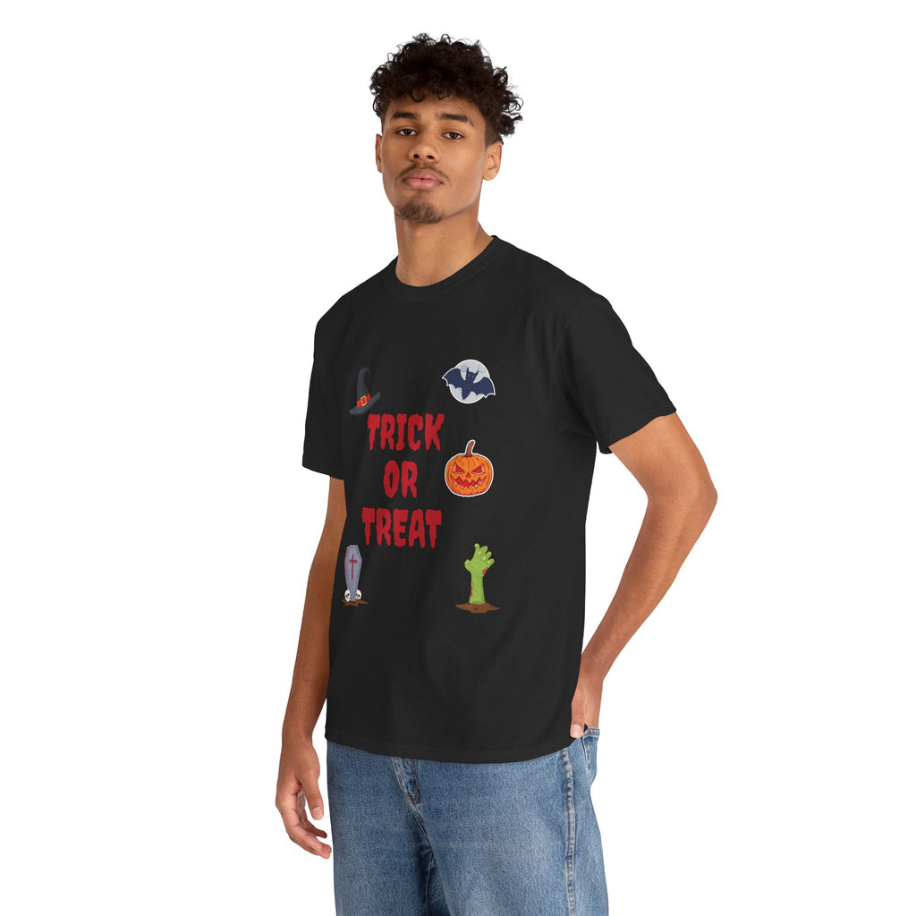 Trick or Treat Unisex Heavy Cotton Tee Black (Red letters)