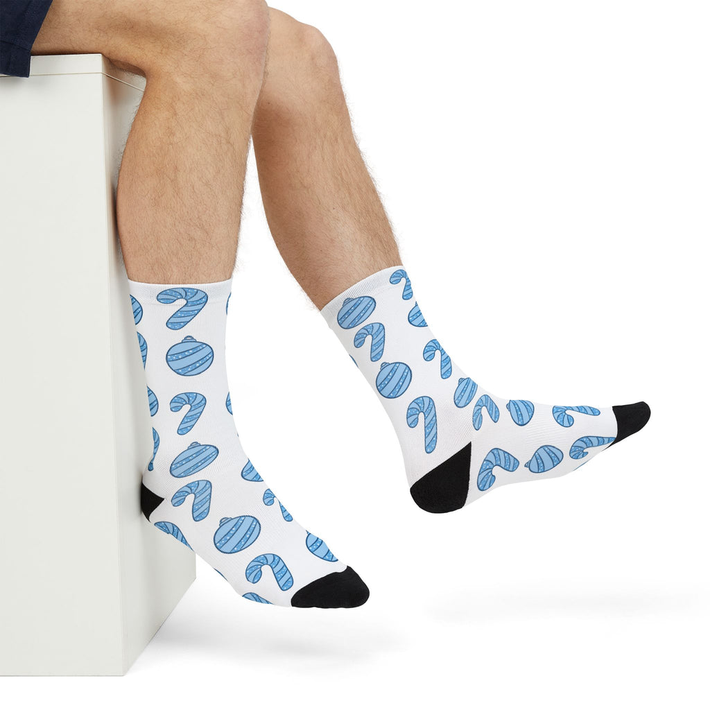 Glittery Blue Holiday Pattern Sublimation Crew Socks