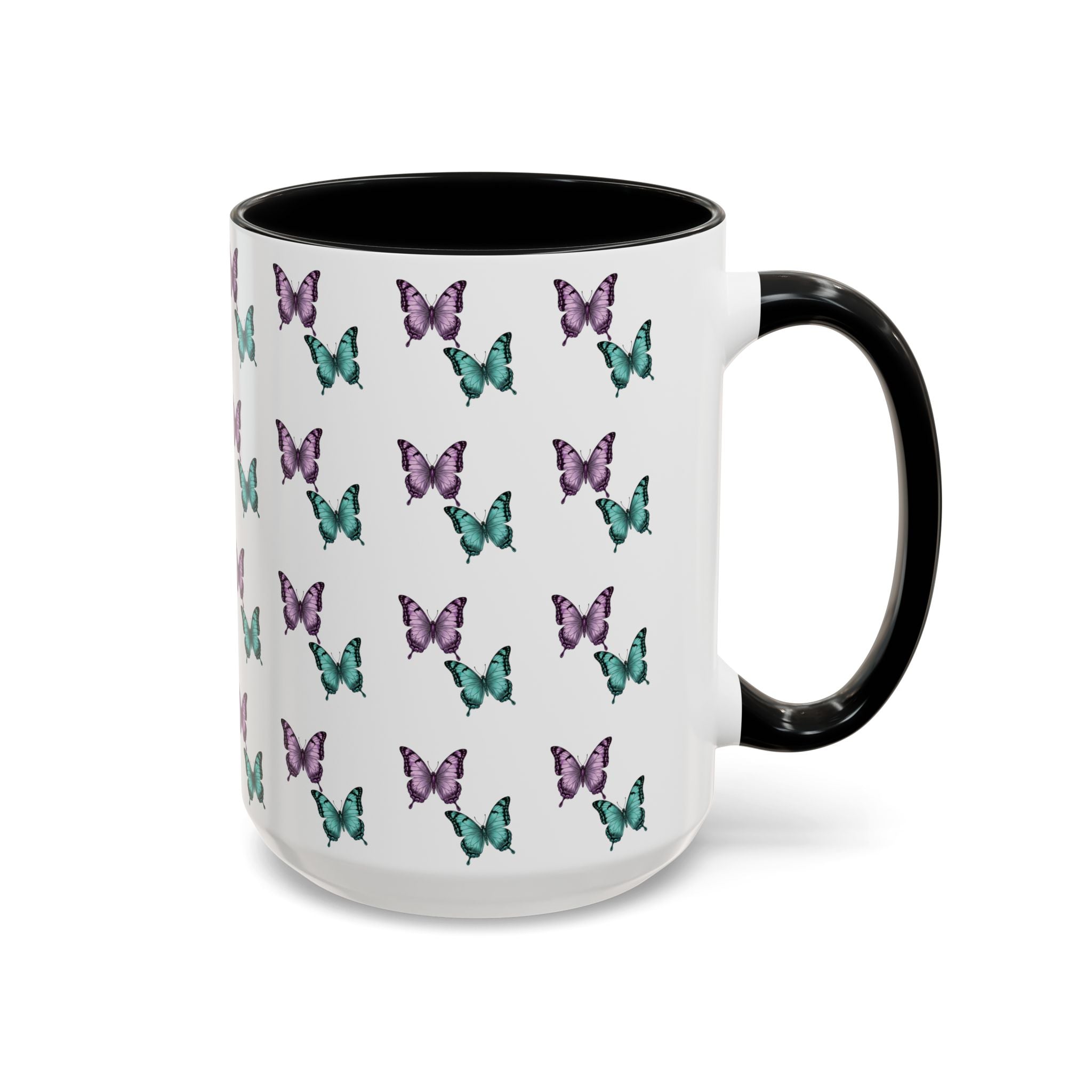 Butterfly Pattern Coffee Mug —  Purple & Turquoise Spring Ceramic Mug (11/15oz)