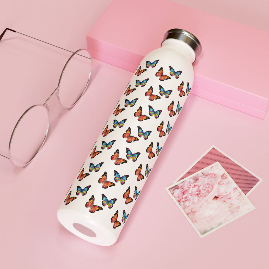Butterfly Pattern Slim Water Bottle — Colorful Sunset Butterflies Lightweight Stainless Steel Bottle
