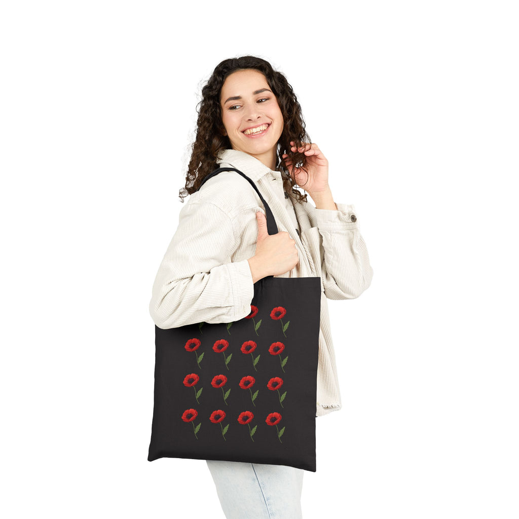 Poppy Pattern Cotton Tote Bag — Floral Canvas Tote