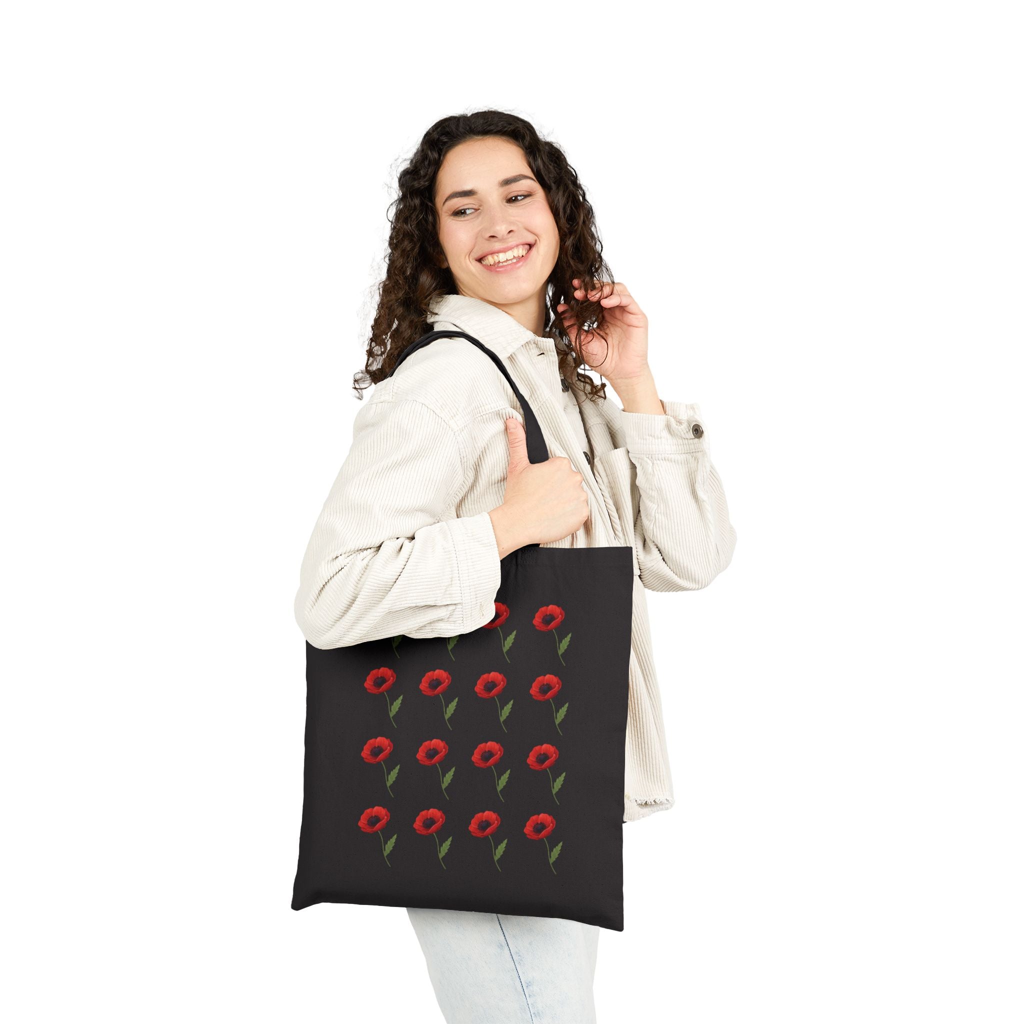 Poppy Pattern Cotton Tote Bag — Floral Canvas Tote