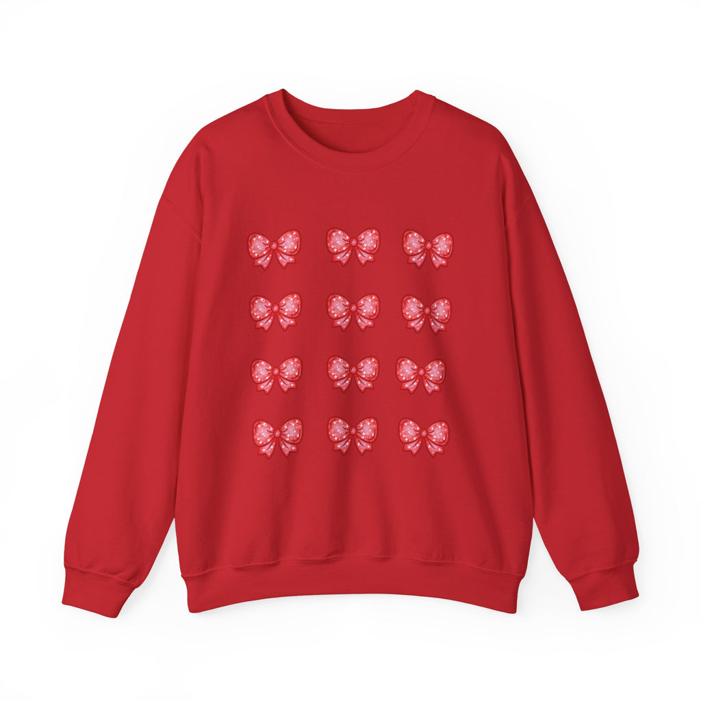 Glittery Red Bow Pattern Crewneck Sweatshirt