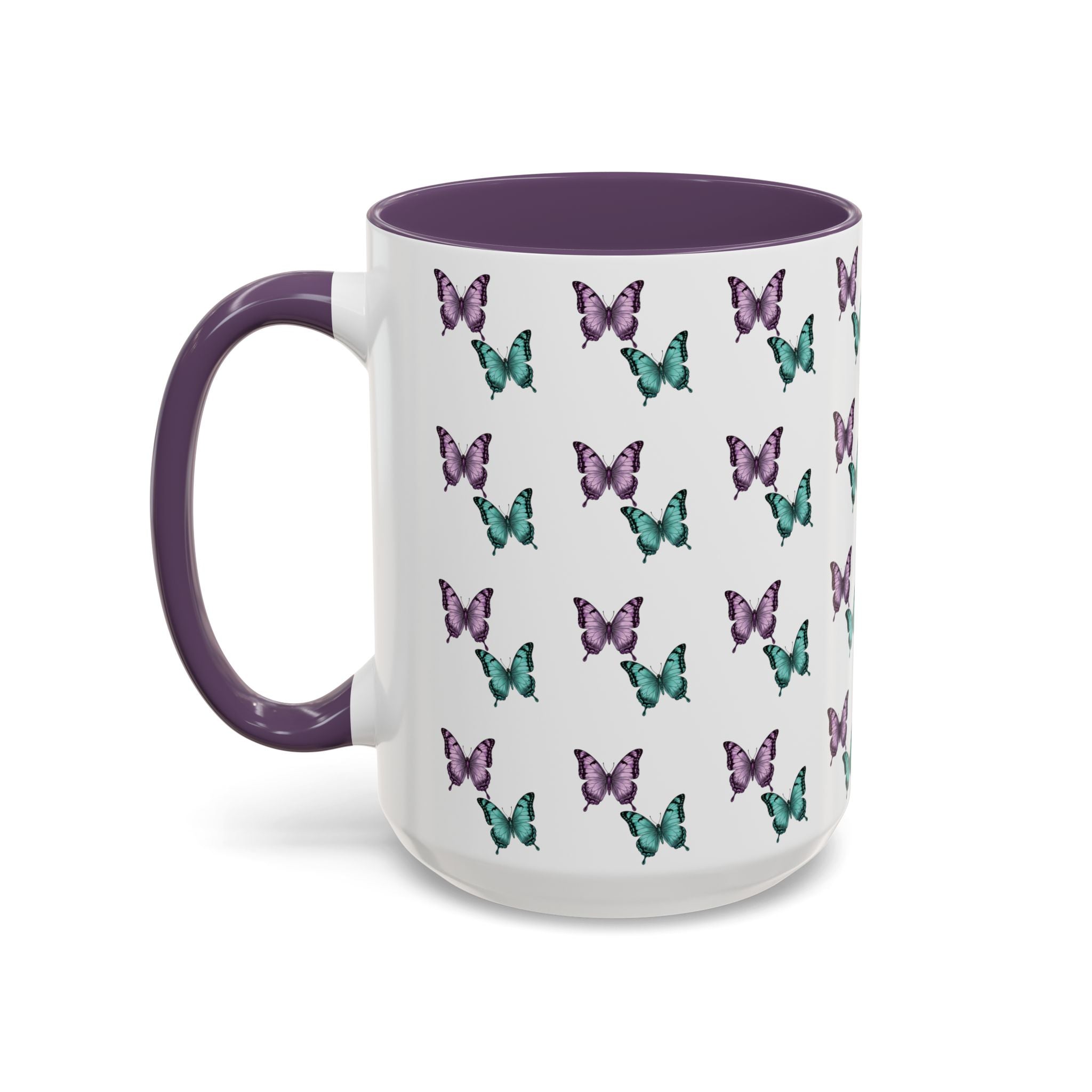 Butterfly Pattern Coffee Mug —  Purple & Turquoise Spring Ceramic Mug (11/15oz)