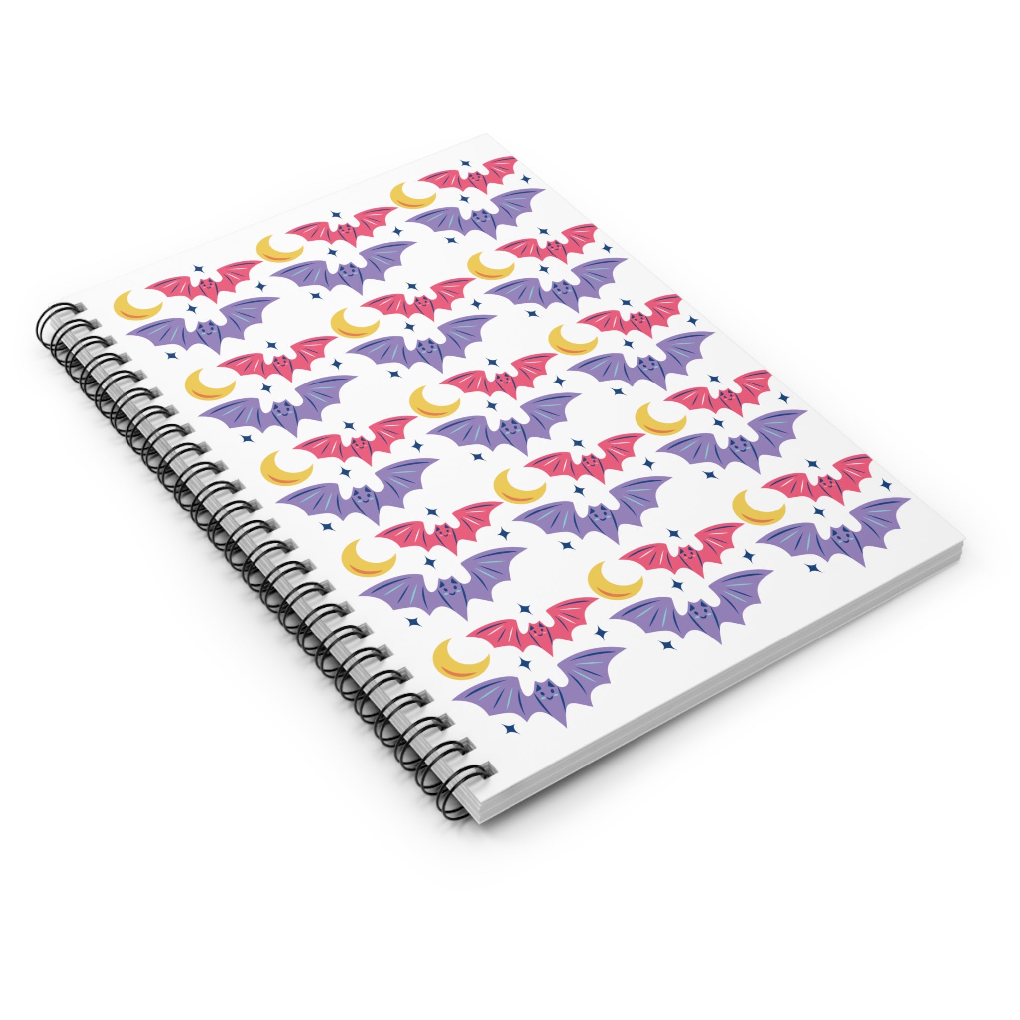 Cute Bats With Crescent Moon Spiral Notebook - Ruled Line