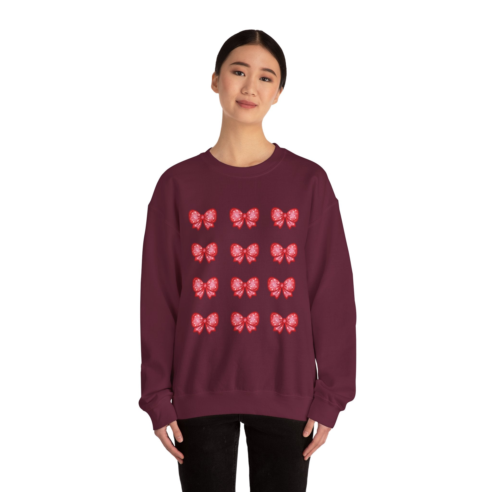 Glittery Red Bow Pattern Crewneck Sweatshirt