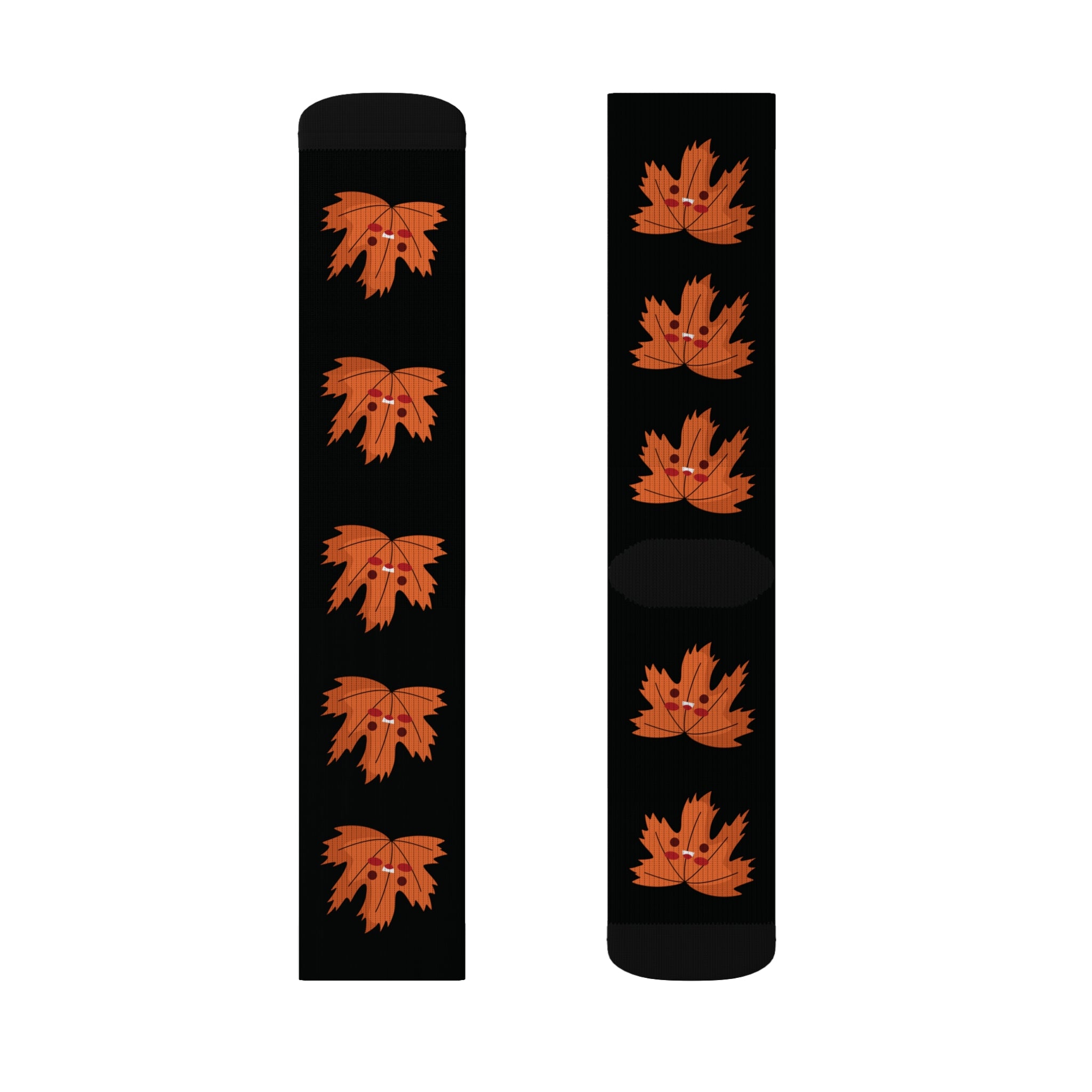 Cute Autumn Leaf Sublimation Socks- Black