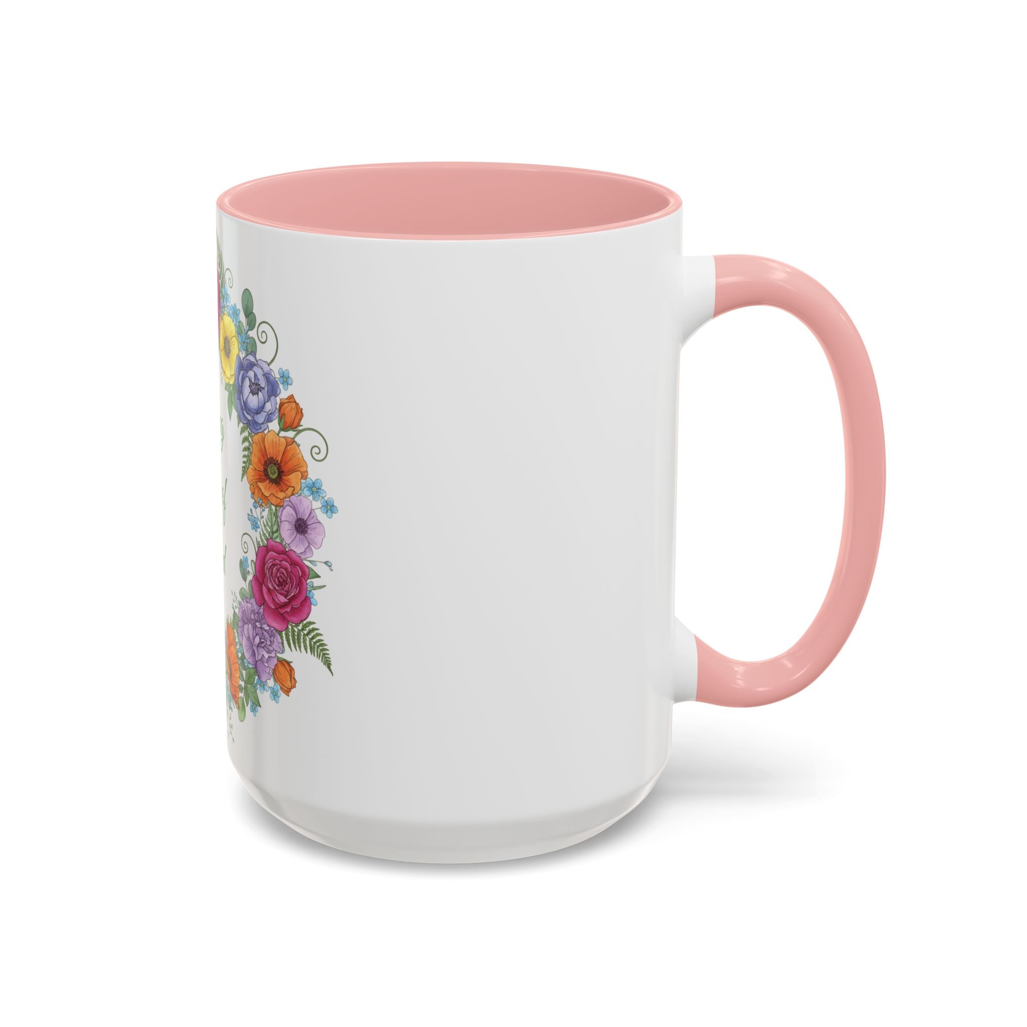 ''Spring State of Mind'' Coffee Mug — Floral Wreath Accent Cup 11/15oz