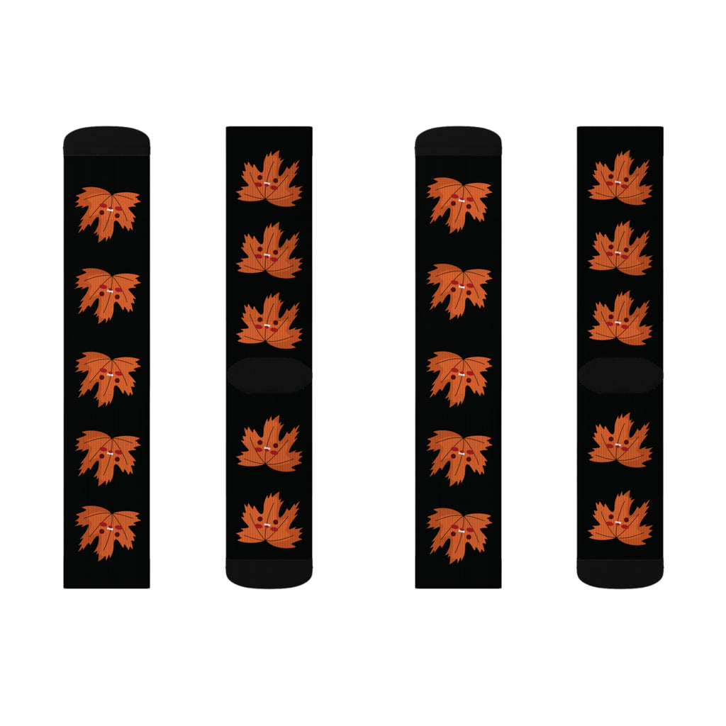 Cute Autumn Leaf Sublimation Socks- Black