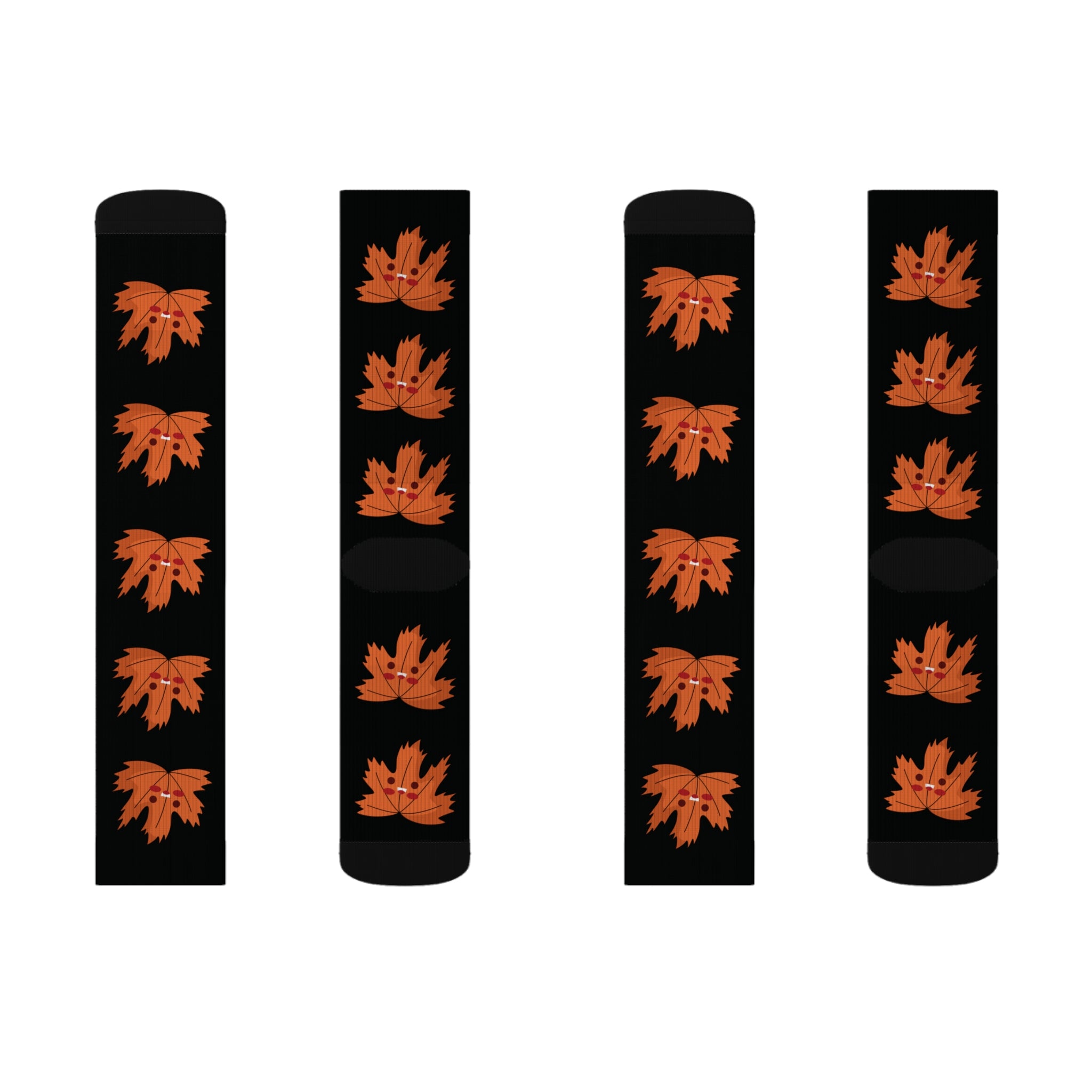 Cute Autumn Leaf Sublimation Socks- Black