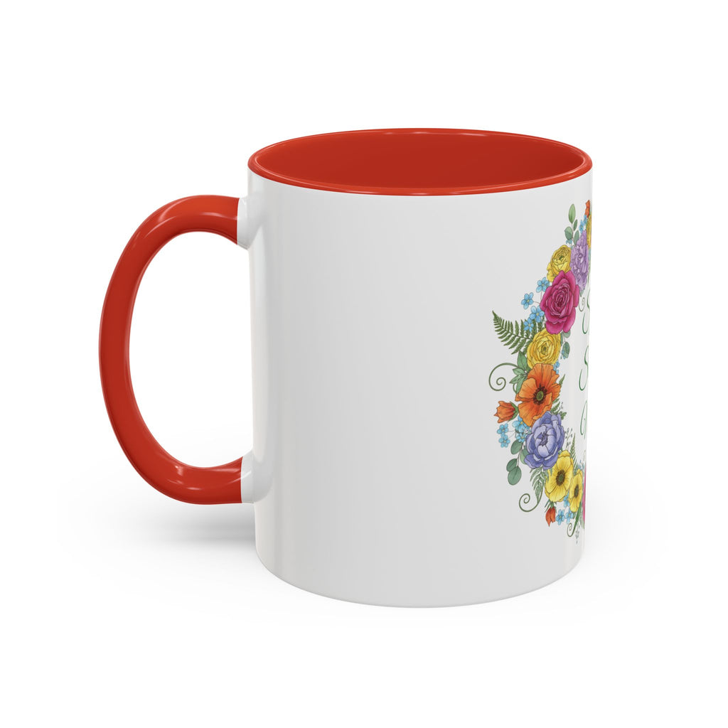 ''Spring State of Mind'' Coffee Mug — Floral Wreath Accent Cup 11/15oz
