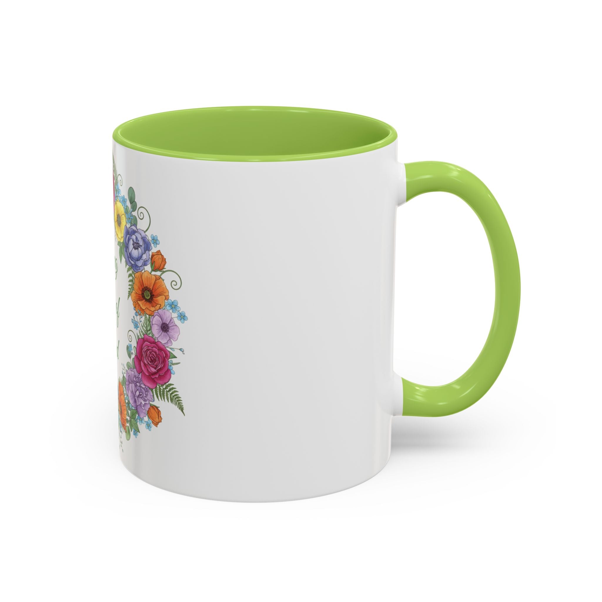 ''Spring State of Mind'' Coffee Mug — Floral Wreath Accent Cup 11/15oz
