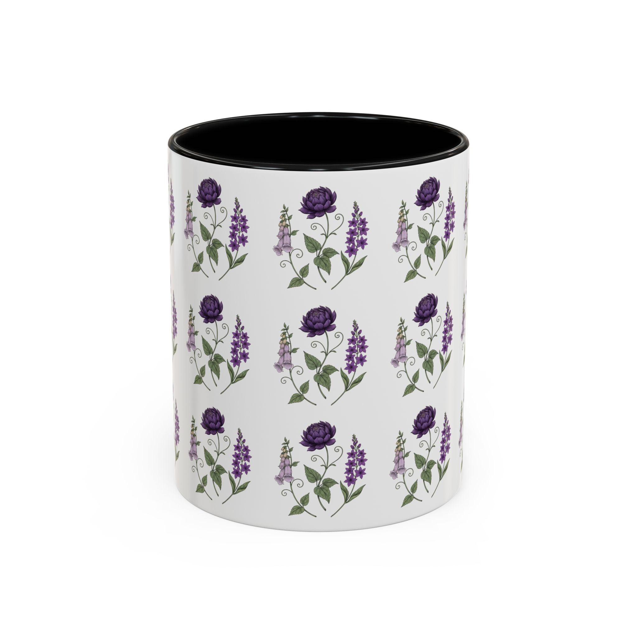 Purple Flowers Coffee Mug — Vintage Floral Cup — 11/15oz