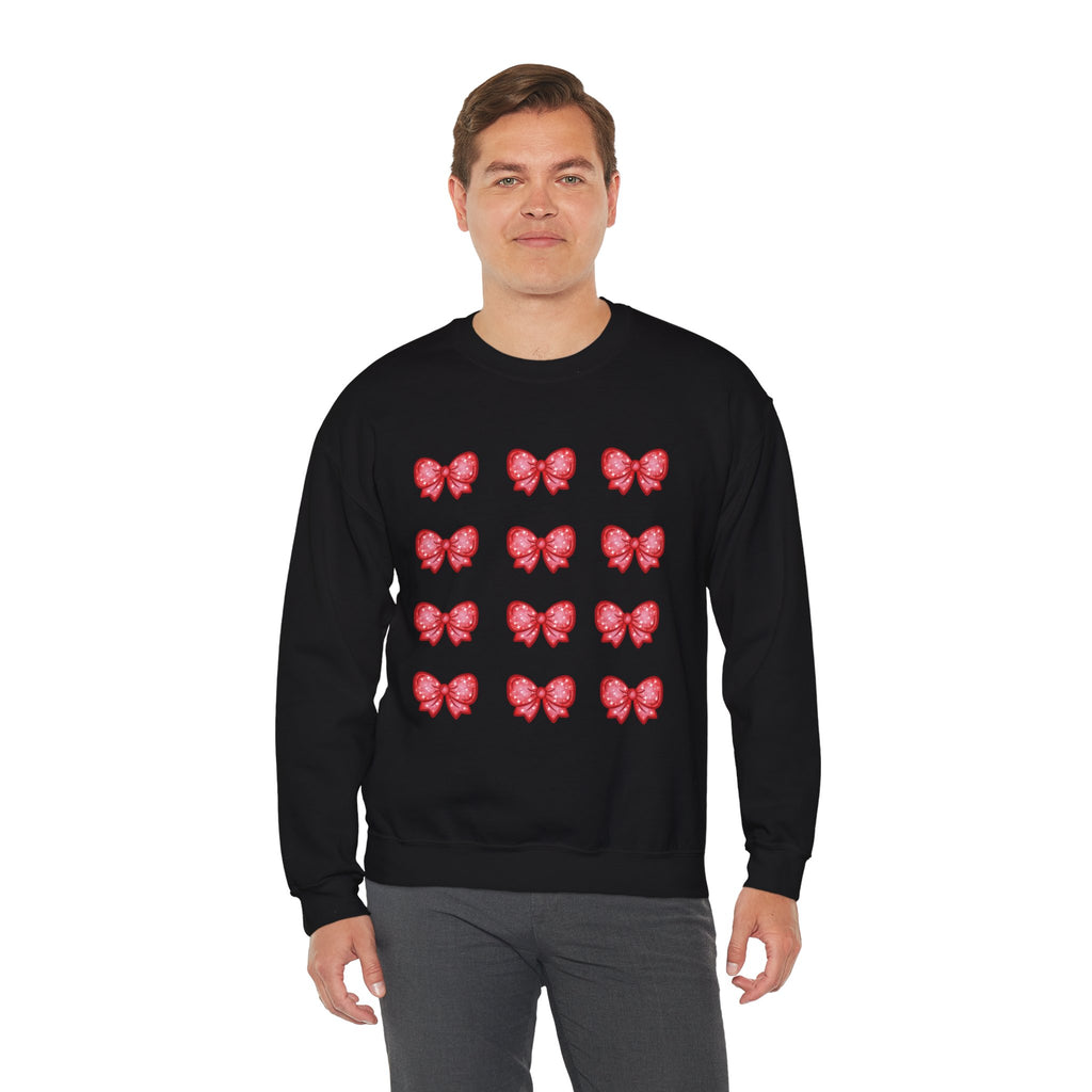 Glittery Red Bow Pattern Crewneck Sweatshirt
