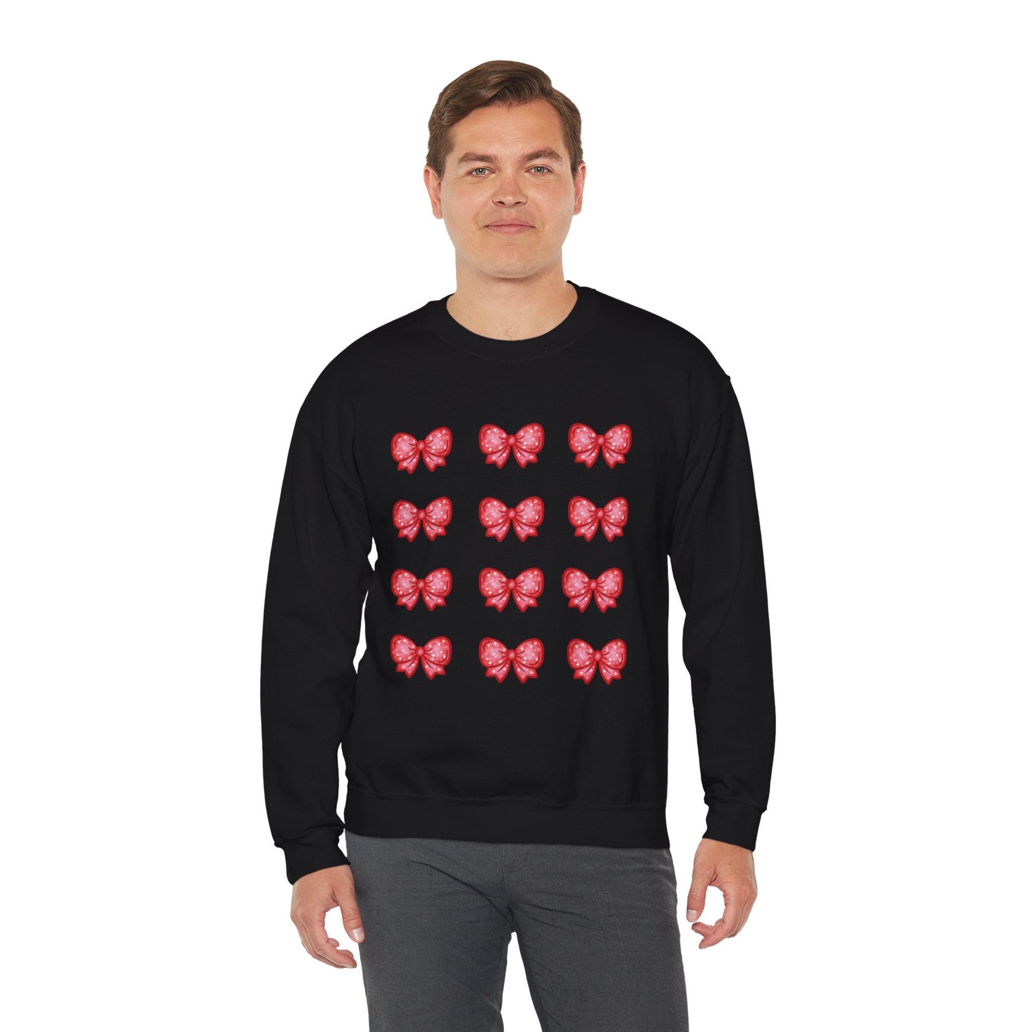 Glittery Red Bow Pattern Crewneck Sweatshirt